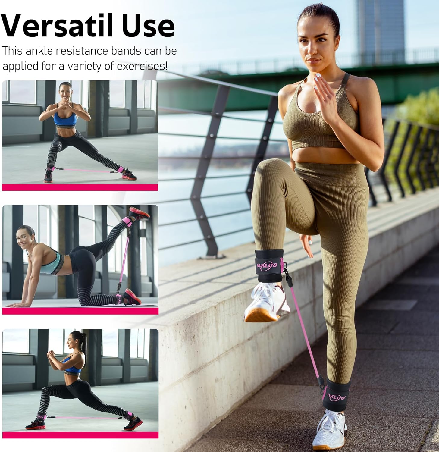 WALITO Ankle Resistance Bands with Cuffs, Exercise Bands for Legs and Butt, Booty Workout Equipment for Kickbacks and Hip Fitness Training - Image 7