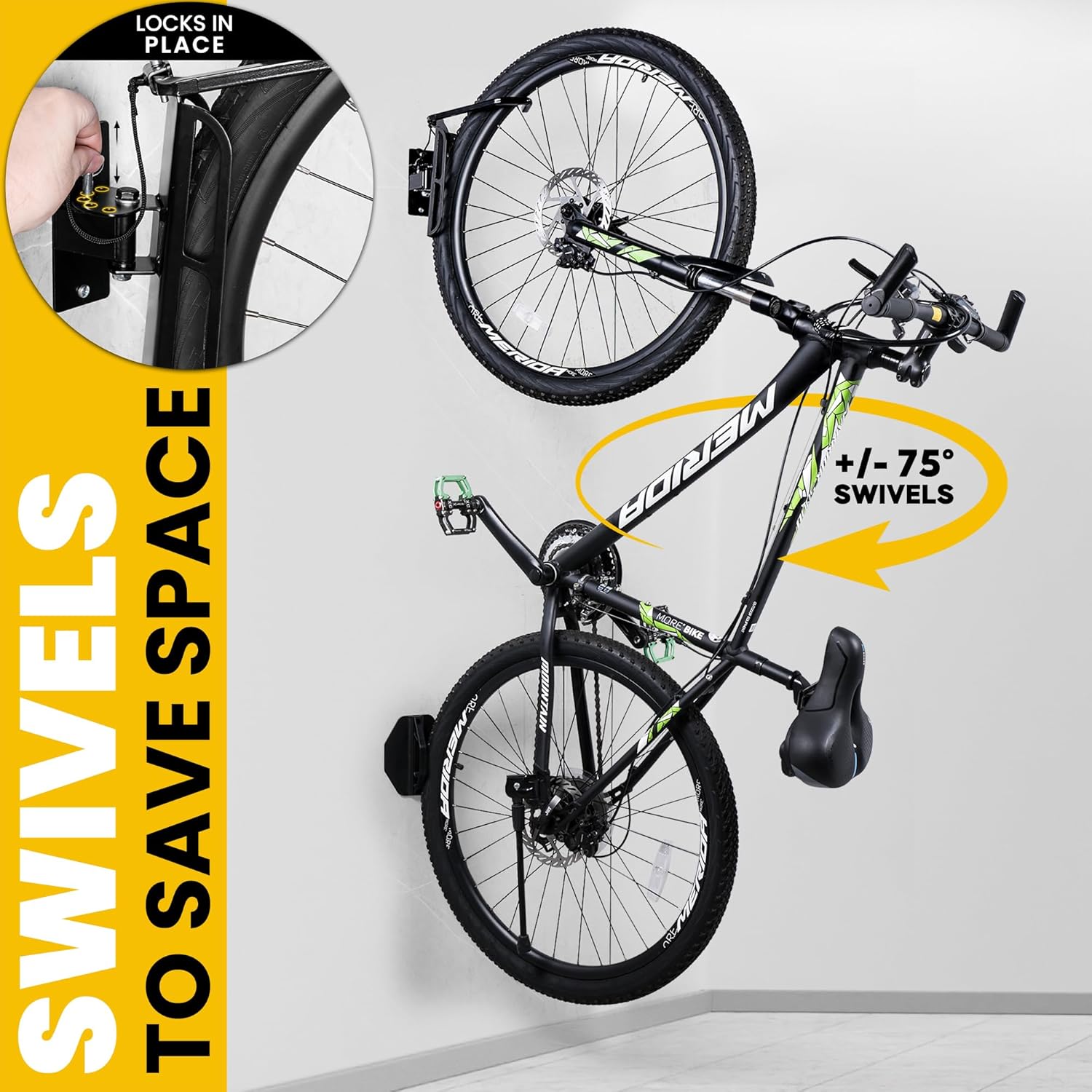Swivel Bike Wall Mount | 4 Pack, Holds 66 LBS | Garage Bike Rack Wall Mount For Most Bikes | Space Saving Bike Rack For Garages, Apartments, Or Outdoors | Folding Bike Rack For Bikes Up To 66 LBS - Image 7