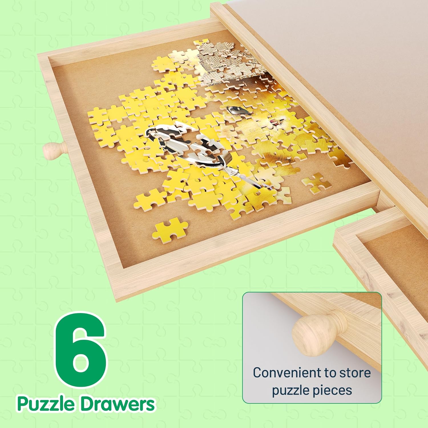 MONOMI 1500 Pieces 360°Rotating Puzzle Board with 6 Drawers and Cover,27"x35" Lightweight Portable Wooden Jigsaw Puzzle Table for Adults Kids - Image 5
