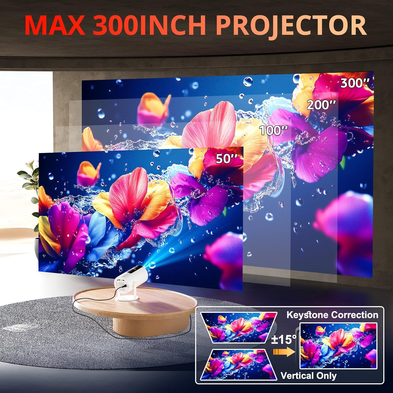 Auto Keystone Projector with WIFI and Bluetooth, Pericat 210° Rotatable Portable Projector, 18000L Native 1080P Home Theater, Outdoor Movie Projectors Compatible with TV Stick, Laptop, PC, Smartphone - Image 8