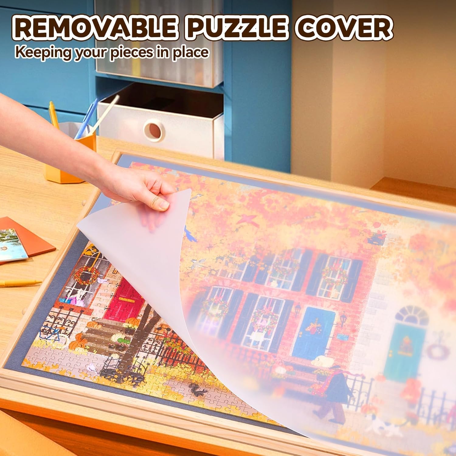 1500 Pieces Rotating Puzzle Board with Drawers and Cover, Wooden Jigsaw Puzzle Table for Adults and Kids, Colorful Puzzle Trays for Sorting and Storage, Lazy Susan Spinning Puzzle Boards Gift for Mom - Image 4