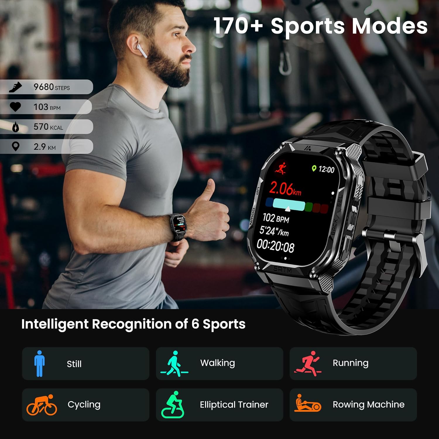 Smart Watch for Men with GPS, 5ATM Waterproof, Ultra-Long Battery Life, Compass, Altitude, Air Pressure, Bluetooth Answer/Make Call, 1.96 inch AMOLED Always-on Display - Image 6