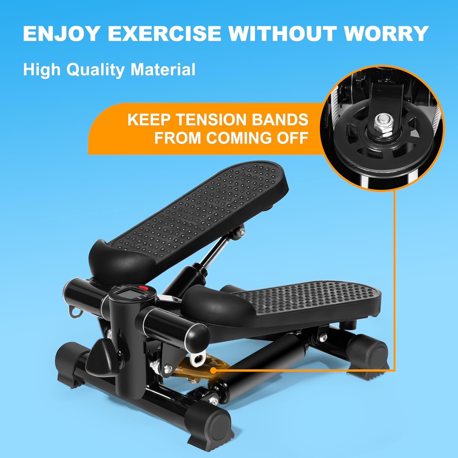 Steppers for Exercise at Home - Stair Stepper with 330 lbs Load Capacity, Resistance Bands, Non-Slip Mat - Adjustable Height Hydraulic Stepper with LCD to Monitor Steps & Time - Image 7