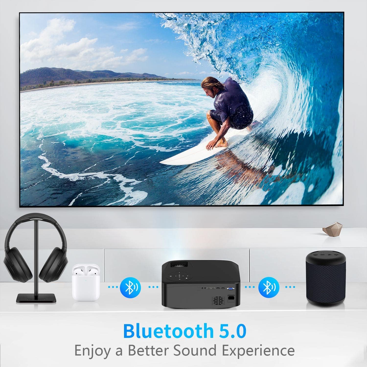 Native 1080P 5G WiFi Bluetooth Projector, AILESSOM 20000LM 450" Display Support 4K Movie Projector, High Brightness for Home Theater and Business, Compatible with iOS/Android/TV Stick/PS4/HDMI/PPT/USB - Image 7