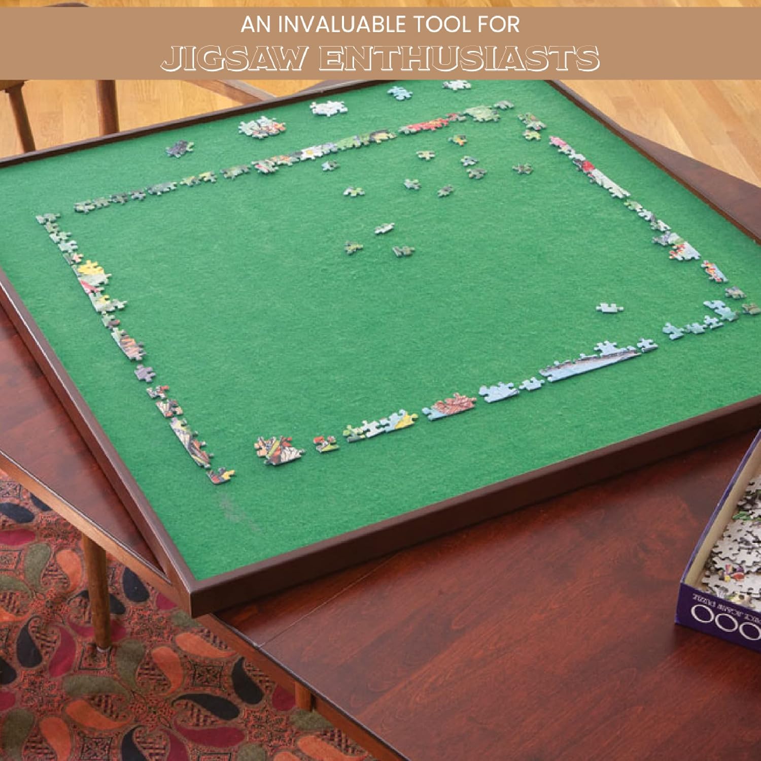 Bits and Pieces Rotating Puzzle Board with Lazy Susan, Portable 1500 Piece Jigsaw Puzzle Table with Fabric Lining, Measures 34" x 34" - Image 8
