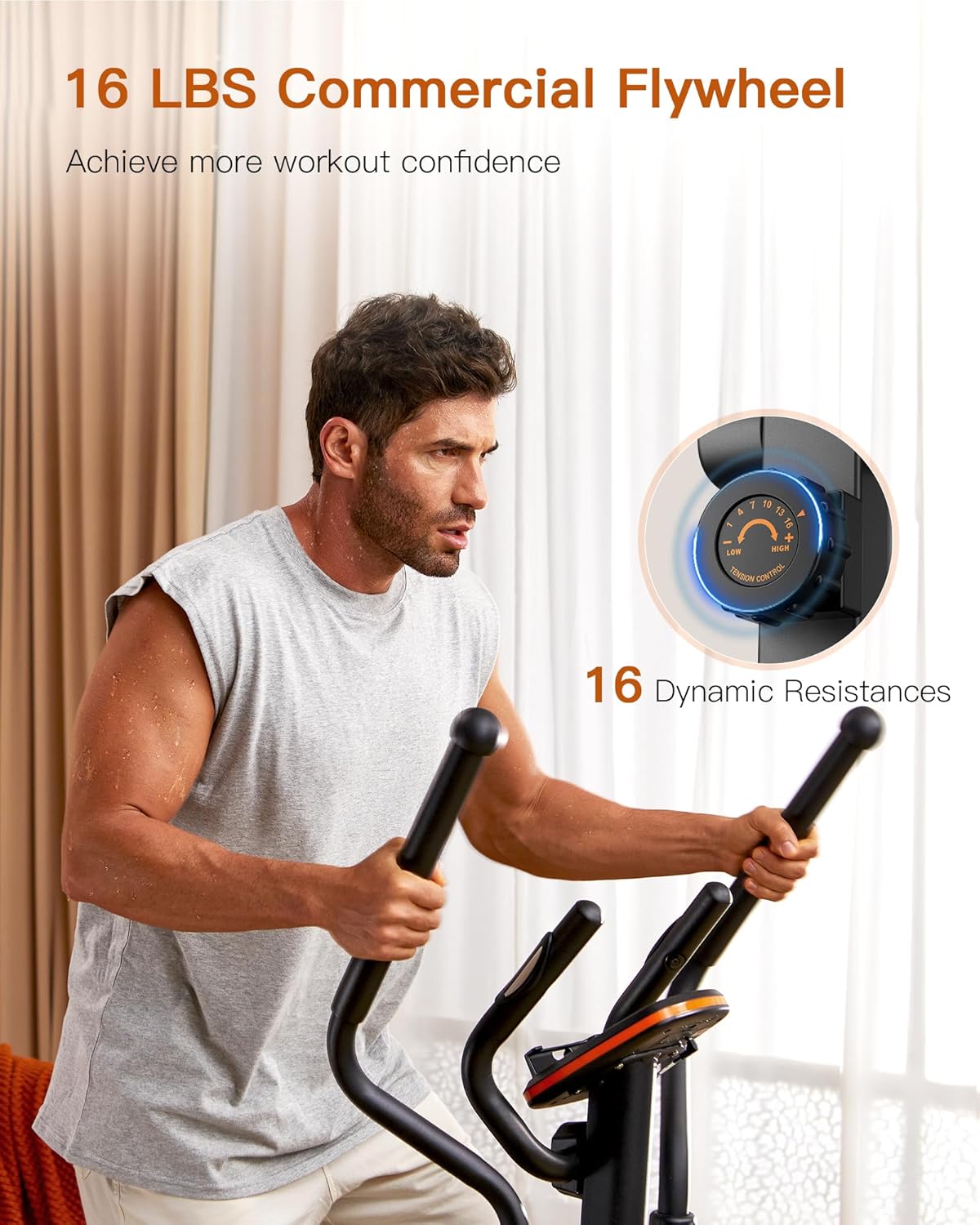 Niceday Elliptical Machine, Elliptical Exercise Machine for Home with Hyper-Quiet Magnetic Driving System, Elliptical Trainer with 15.5IN-18IN Stride, 16 Resistance Levels, 400LBS Loading Capacity - Image 6