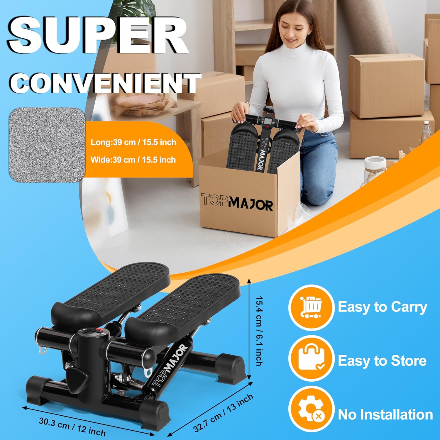 Steppers for Exercise at Home - Stair Stepper with 330 lbs Load Capacity, Resistance Bands, Non-Slip Mat - Adjustable Height Hydraulic Stepper with LCD to Monitor Steps & Time - Image 5
