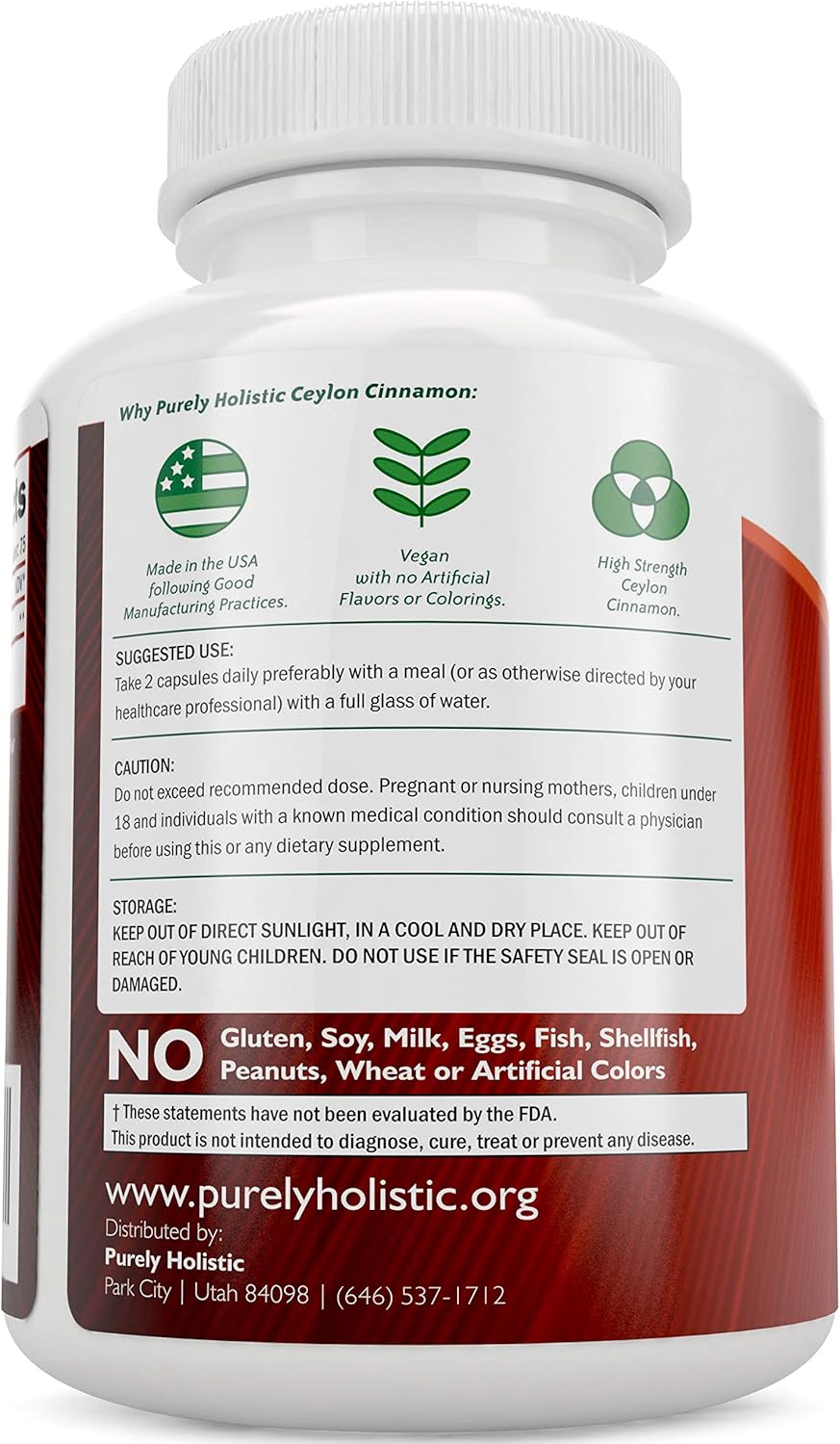 Purely Holistic Ceylon Cinnamon Capsules 1500mg, 150 Vegan Cinnamon Capsules, 75 Day Supply (25% More Servings), True Sri Lankan Ceylon Cinnamon Supplement - Image 4