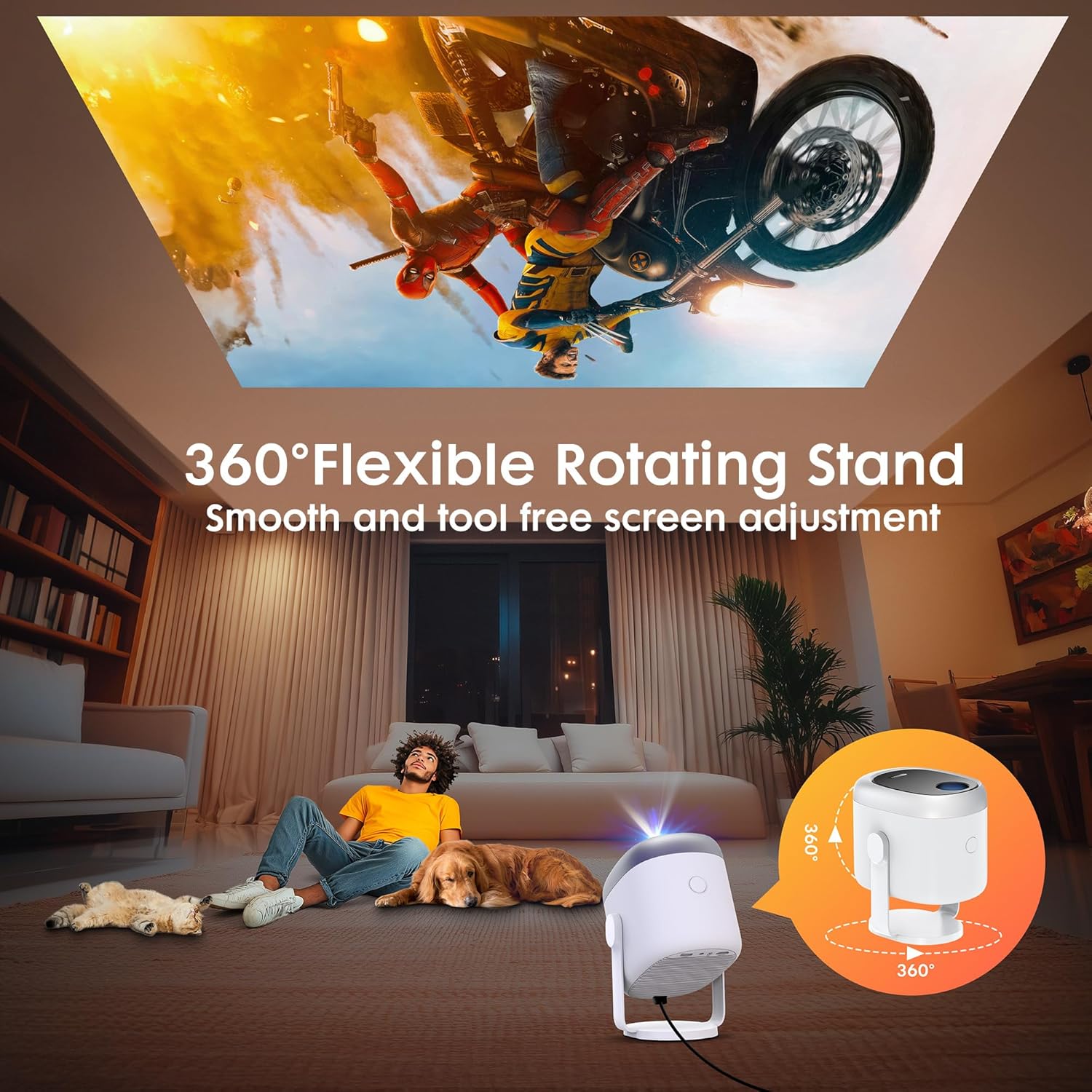 Projector with WiFi and Bluetooth,【360° Rotatable & Auto Keystone】, EXTRAVIS H1 Mini Portable Projector Support 1080P HD Movie Projector, E-Focus, 500 ANSI Home Proyector Small Outdoor Projector - Image 3