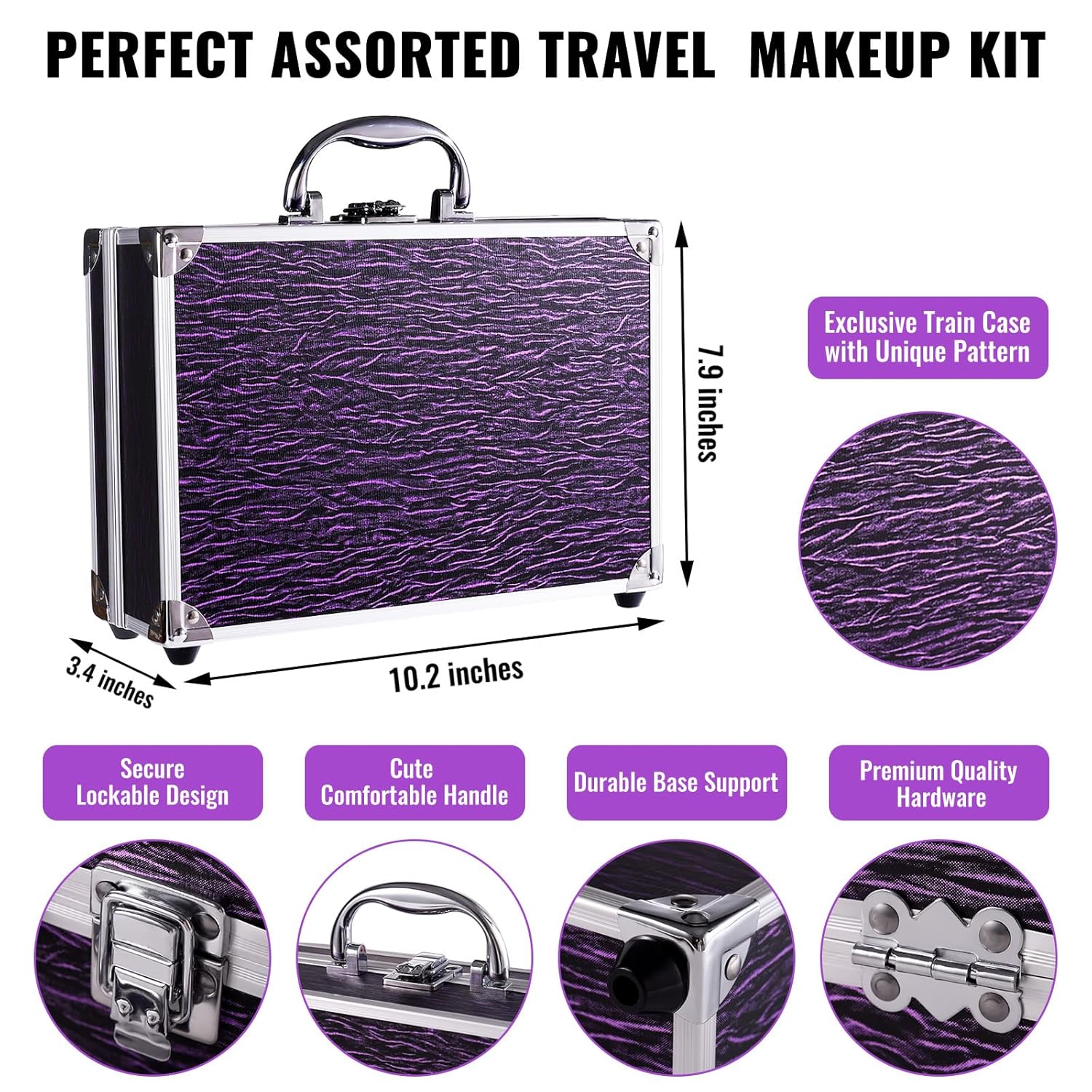 Makeup Kit for Teen Girls & Women Full Kit, Beauty Train Case with Starter Cosmetic Set, Make Up Valentine's Gift Box with Eyeshadow,Lipgloss,Highlighter,Blush,Lip&Eye Pencils,Brush & More(Purple) - Image 5