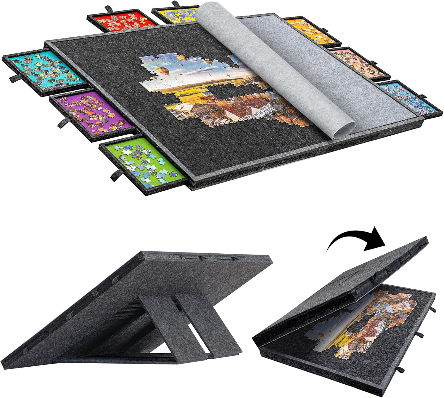 Becko US 2000 Piece Foldable & Tilting Puzzle Board with 8 Drawers & Cover, Lightweight & Portable Puzzle Table with Built-in Stands for Angle Adjustments, for 2000 1500 1000 Pieces Jigsaw Puzzles - Image 2