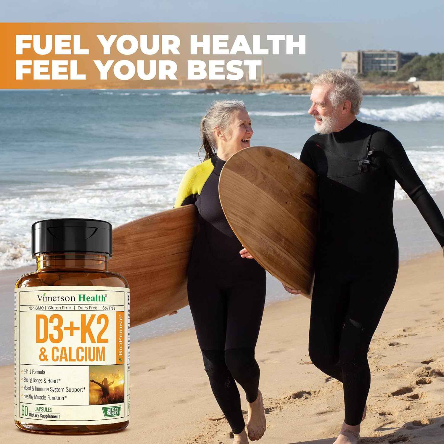 Vitamin D3 K2 & Calcium Supplement with BioPerine for Immune & Bone Health. Vitamin K2 as MK7 + Calcium + VIT D3 5000 IU. 4 in 1 Support for Strong Bones, Teeth and Heart Health. Non-GMO. 60 Capsules - Image 10