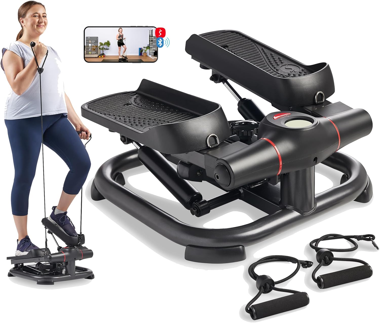Sunny Health & Fitness 2-in-1 Premium Power Stepper with Resistance Bands, Low-Impact Cardio, Space-Saving, Height-Adjustable, with Enhanced Bluetooth Connectivity with Free SunnyFit App - Image 2