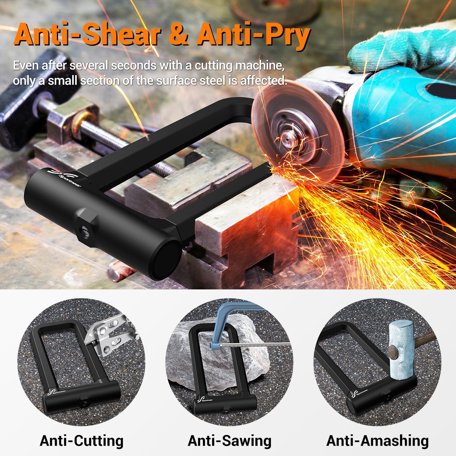 Sportneer Bike Lock: 18mm Heavy Duty Anti Theft Bike U Lock with 5ft Security Steel Cable - Shackle Bicycle U-Locks with 3 Keys & Sturdy Mounting Bracket for Road, Mountain, Electric & Folding Bike - Image 7