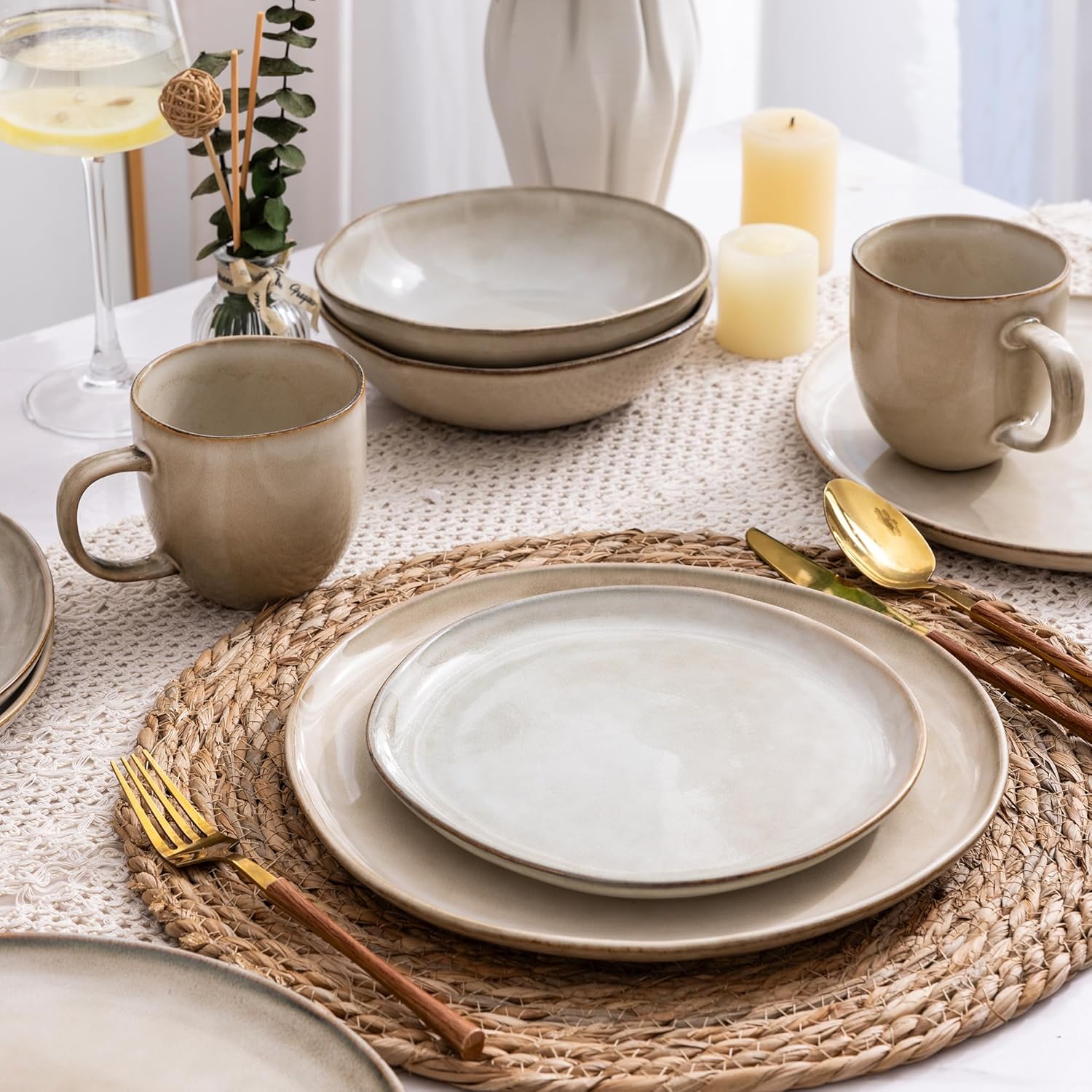 AmorArc Ceramic Dinnerware Sets,Handmade Reactive Glaze Plates and Bowls Sets,Highly Chip and Crack Resistant | Dishwasher & Microwave Safe Dishes Set,Service for 4 (12pc) - Image 5