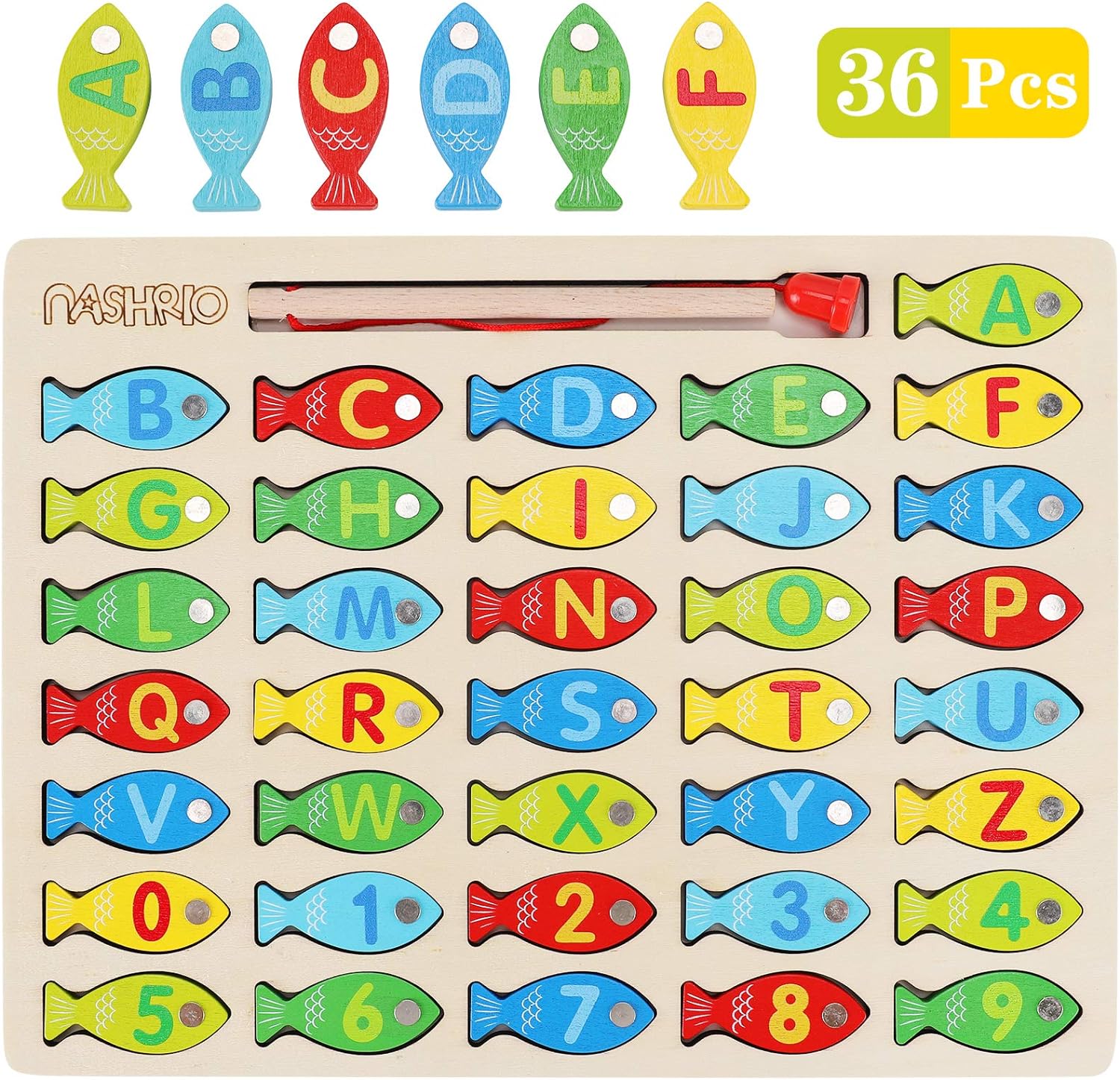 Magnetic Wooden Fishing Game Toy for Toddlers, Alphabet Fish Catching Counting Games Puzzle with Numbers and Letters, Preschool Learning ABC Math Educational Toys 3 4 5 Years Old Girl Boy Kids - Image 9