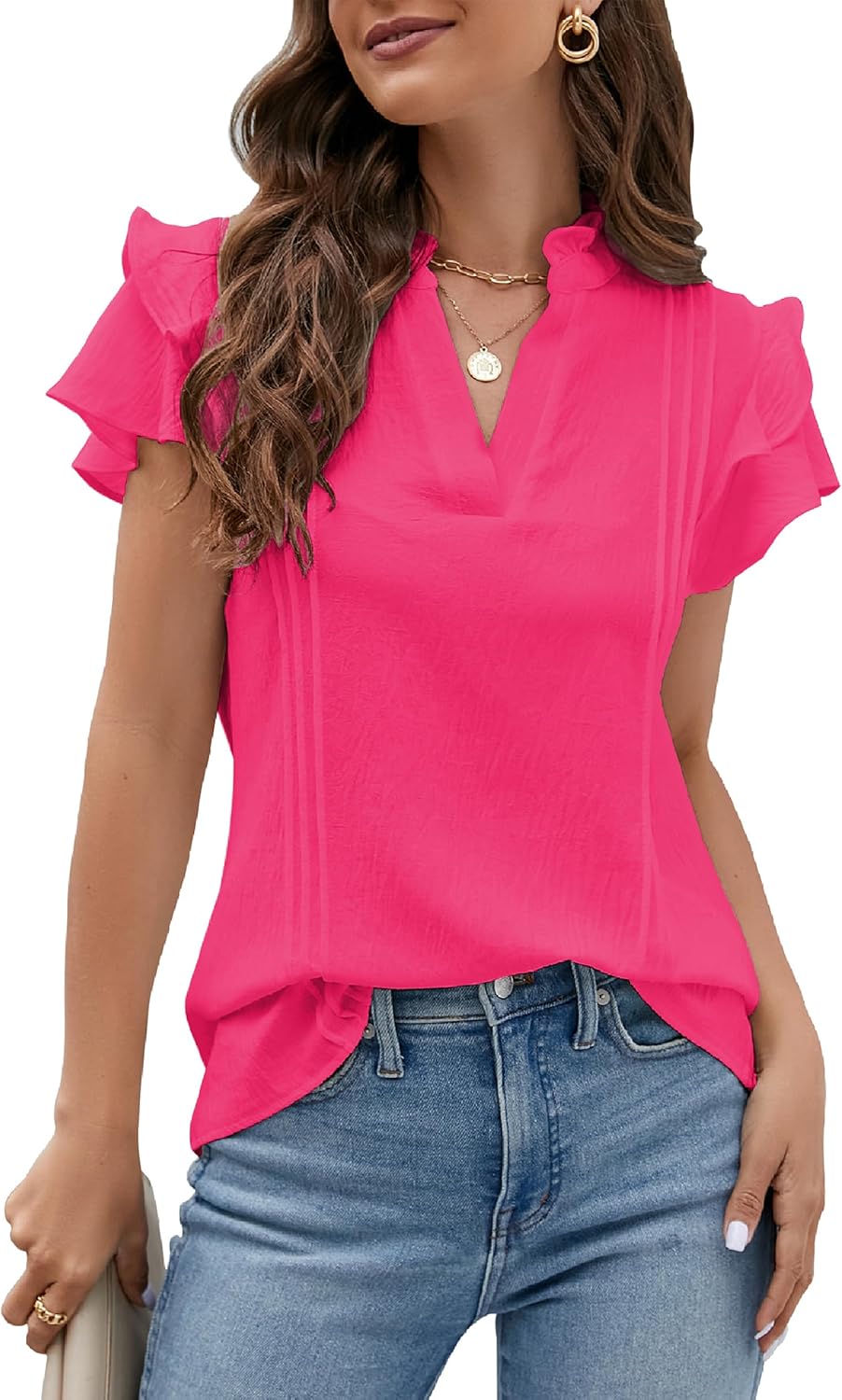 Blooming Jelly Womens Dressy Casual Tops Ruffle Short Sleeve V Neck Shirts Elegant Business Work Blouse - Image 2