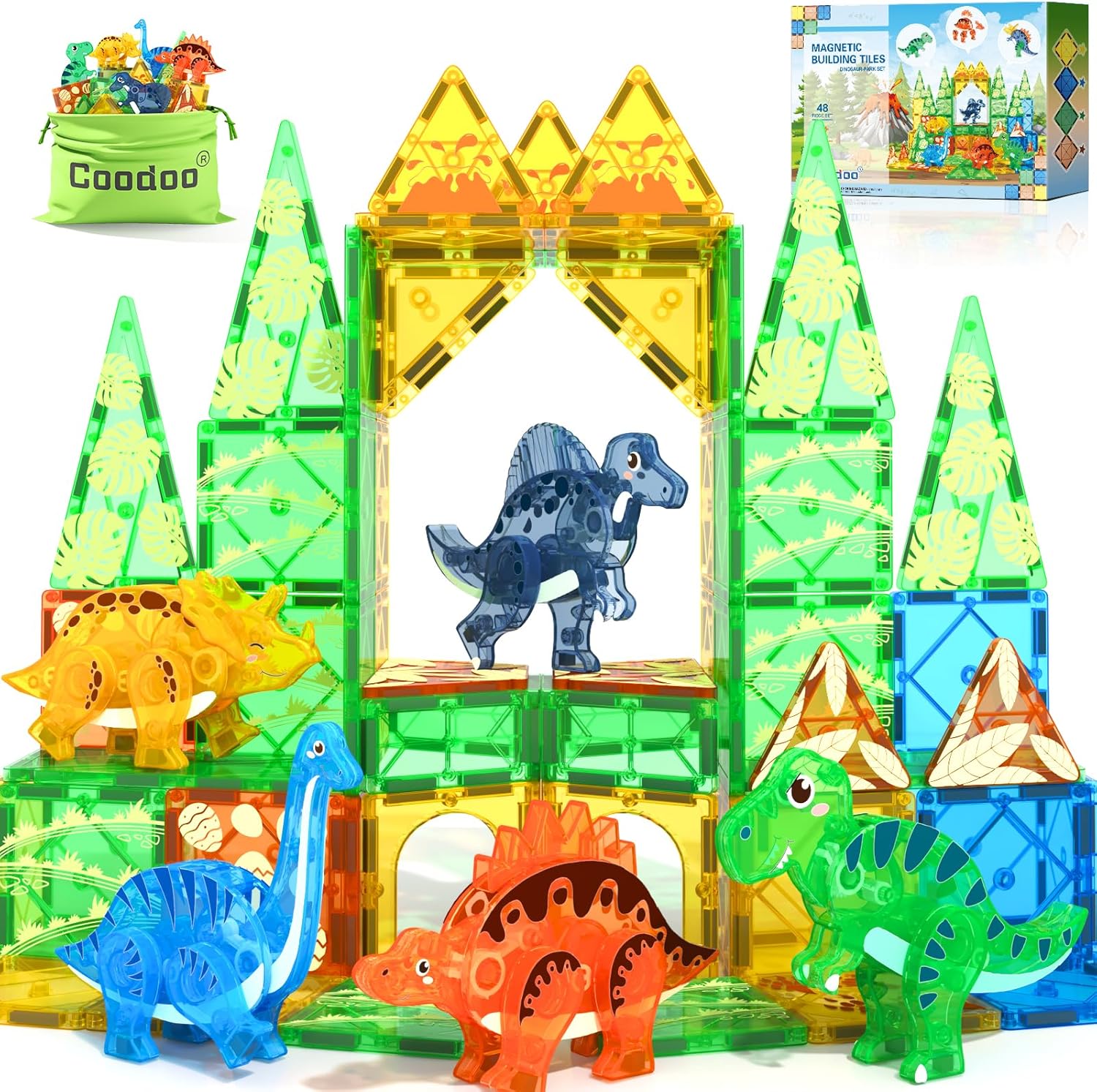Dinosaur Toys Magnetic Tiles 3D Movable Dinos for Kids 3-5 5-7 Toddler Outdoor Sensory Toys, STEM Educational Magnetic Blocks for 3+ Years Old Boys Girls Kids Toys - Image 2