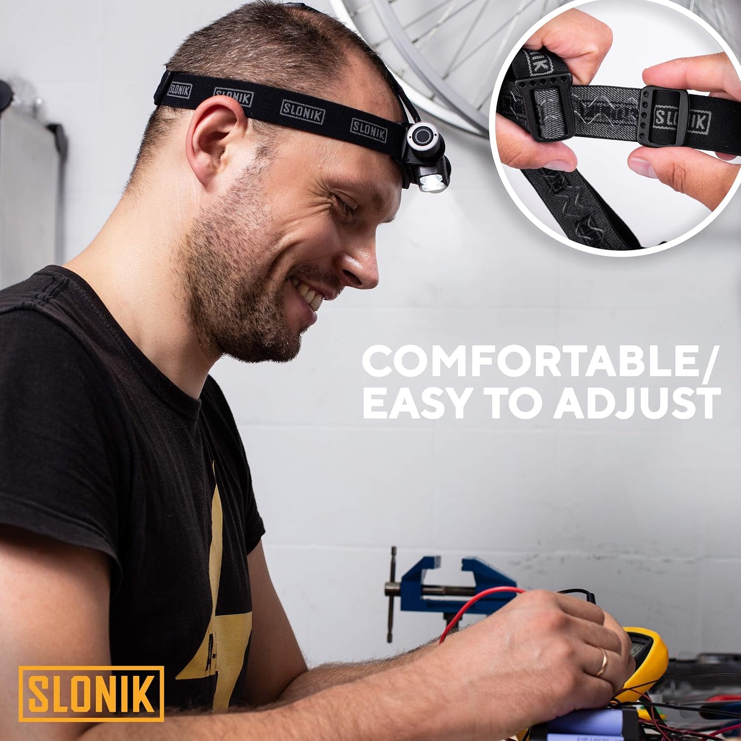 SLONIK Headlamp Rechargeable - 1000 Lumen LED USB Rechargeable Headlight - IPX4 Waterproof Head Lamp with Bright 60 ft Flashlight Beam - Hiking & Outdoor Camping Gear, Black - LED Headlamp - Image 4