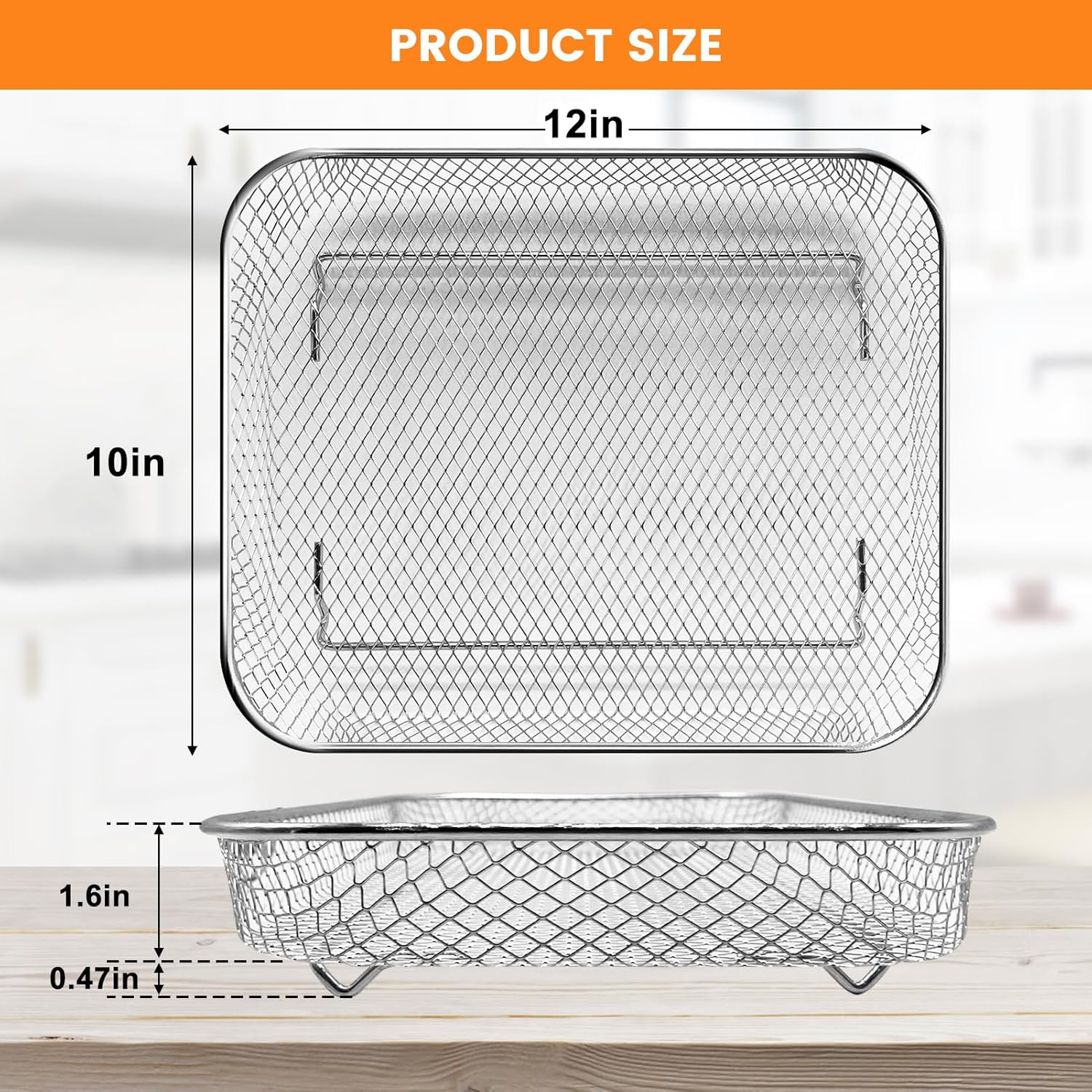 Air Fryer Basket Replacement for nuwave bravo xl air fryer toaster smart oven, 11.7 * 9.7'' Non-stick Mesh Air Fryer Steel Basket Wire Rack Accessories Parts, Dishwasher Safe - Image 3