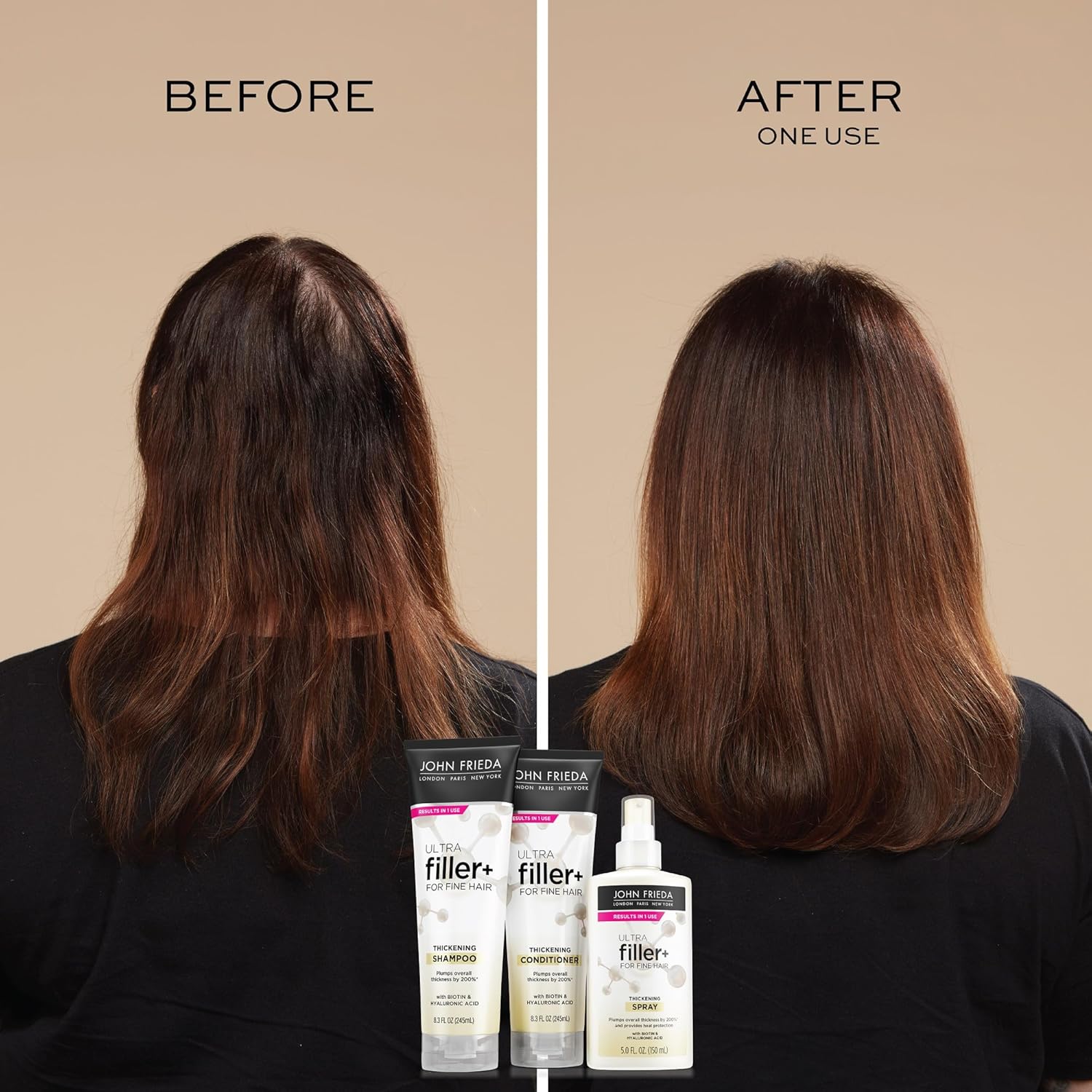 John Frieda ULTRAfiller+ Thickening Spray, Thickening & Strengthening Spray for Damaged or Thin Hair, Infused with Biotin and Hyaluronic Acid to Strengthen Hair for Thicker Fuller Results, 5 Oz - Image 4