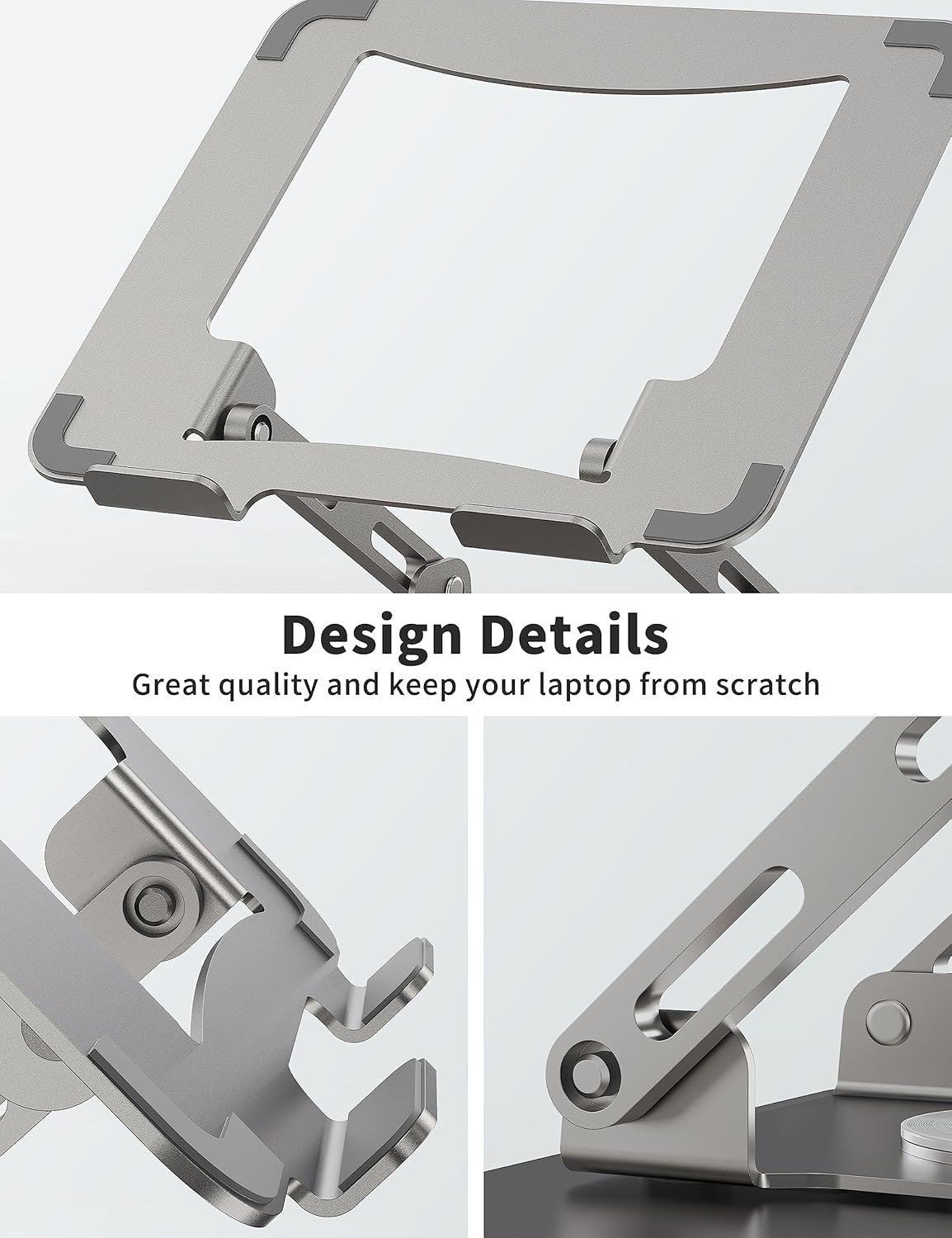 SOUNDANCE Laptop Stand with 360° Rotating Base, Ergonomic Computer Riser for Desk, Adjutable Height Muti-Angle, Foldable Laptop Mount, Stable Metal Holder Support 10-15.6" Notebook PC, Silver Grey - Image 7