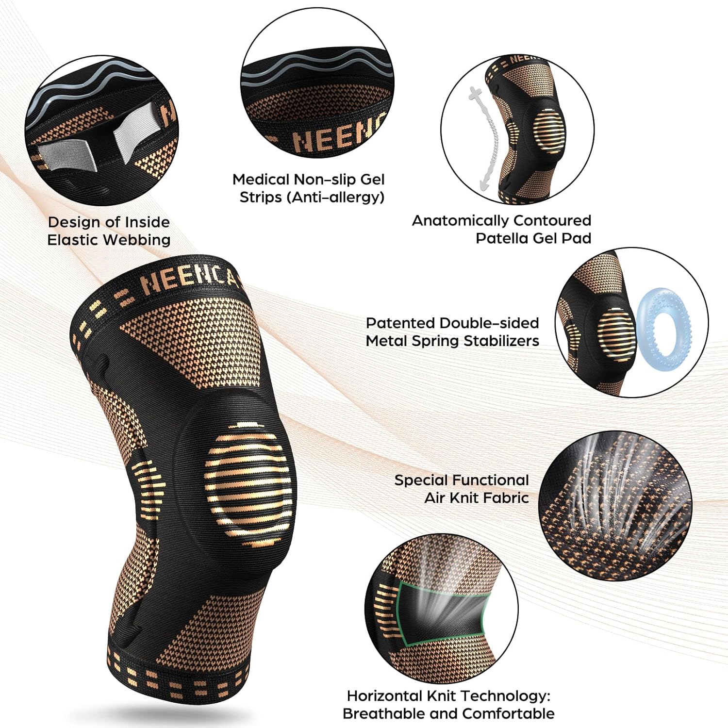 NEENCA Copper Knee Brace for Knee Pain, Knee Support with Patella Pad & Side Stabilizers, Compression Knee Sleeve for Sport, Workout, Arthritis, ACL, Joint Pain Relief, Meniscus Tear- FSA/HSA Eligible - Image 3