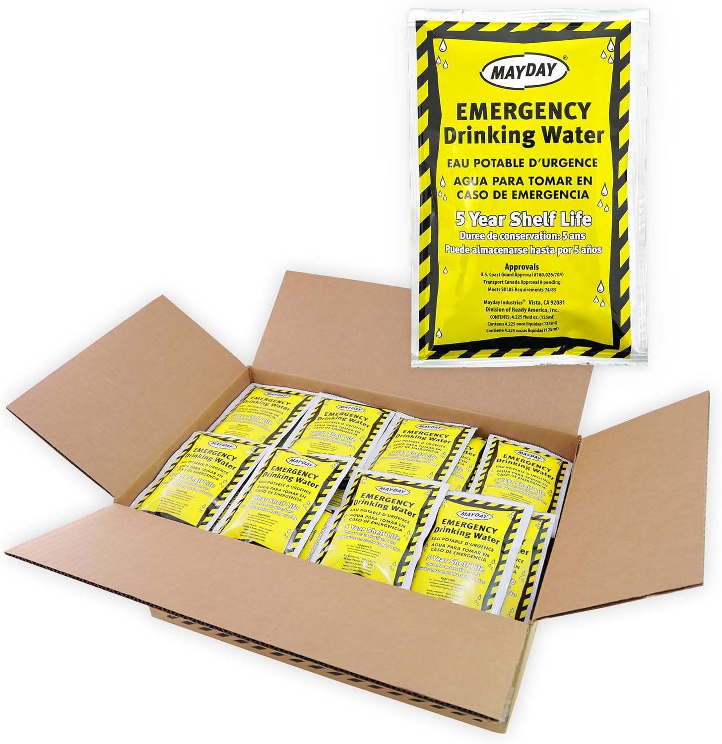 Mayday Pouch Water, Coast Guard Emergency Water, 5-Year Shelf LIfe, Disaster Preparedness Supplies for, Earthquake, Fire, Flood, Leak-Proof Pouches, 4.225 Oz/125Ml 50 Pack - Image 2