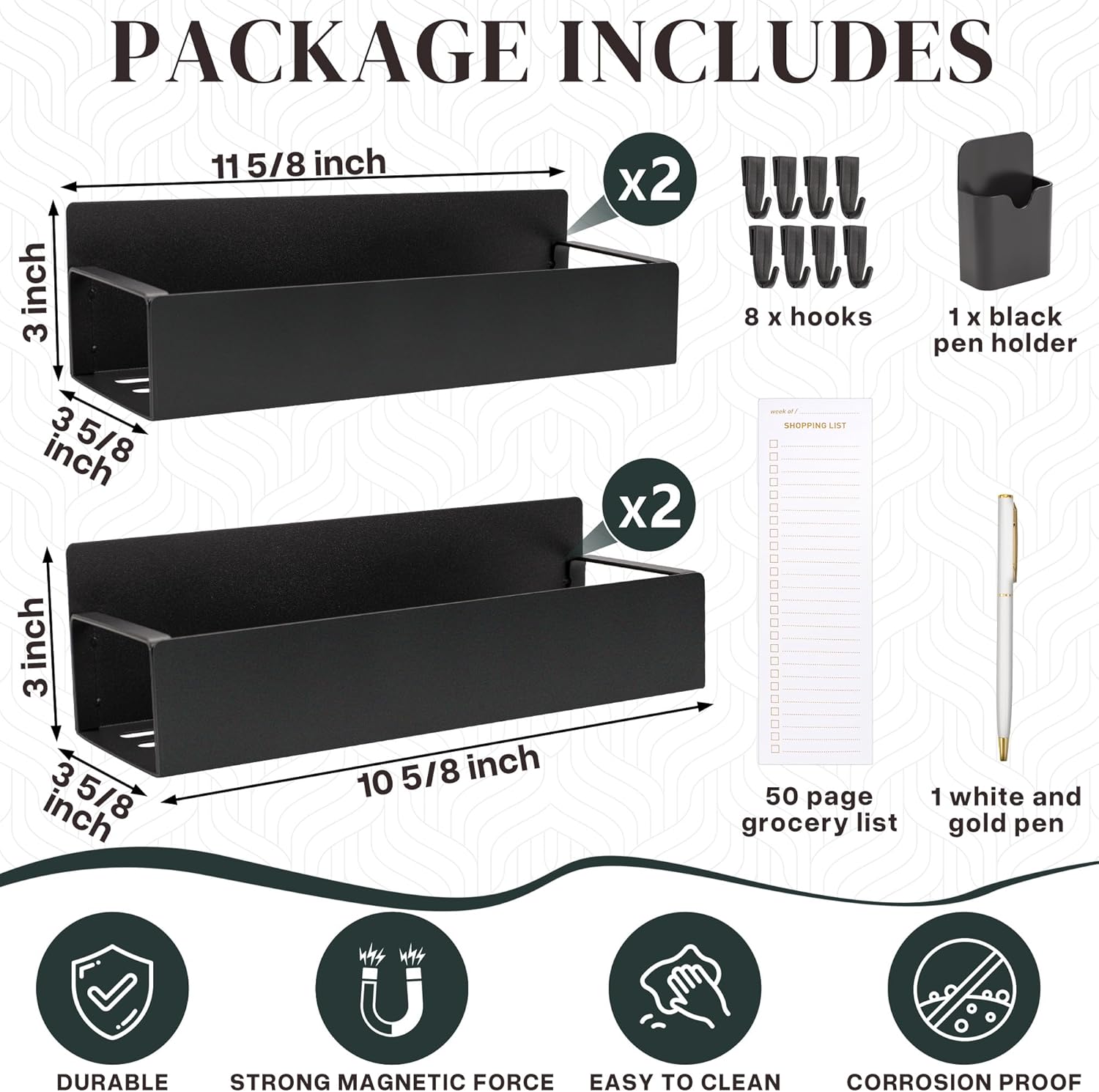 4-Pack Magnetic Spice Rack Set with Hooks, Grocery Notepad & Pen - Space-Saving Kitchen Organizer for Spices & Jars - Image 7