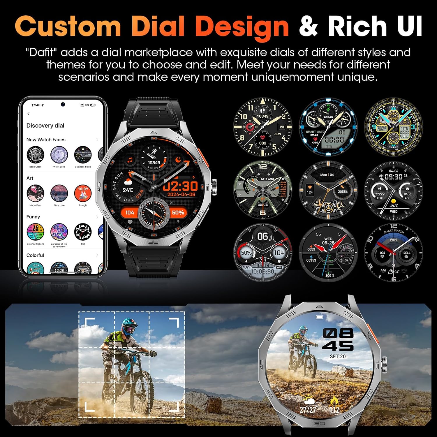 Military Smart Watch for Men 1.85" HD Ultra Screen Touch Screen 710mAh Battery Smart Watches for Android iOS (Bluetooth Call Answer/Dial Calls) Fitness Tracker with 100+ Sports - Image 6