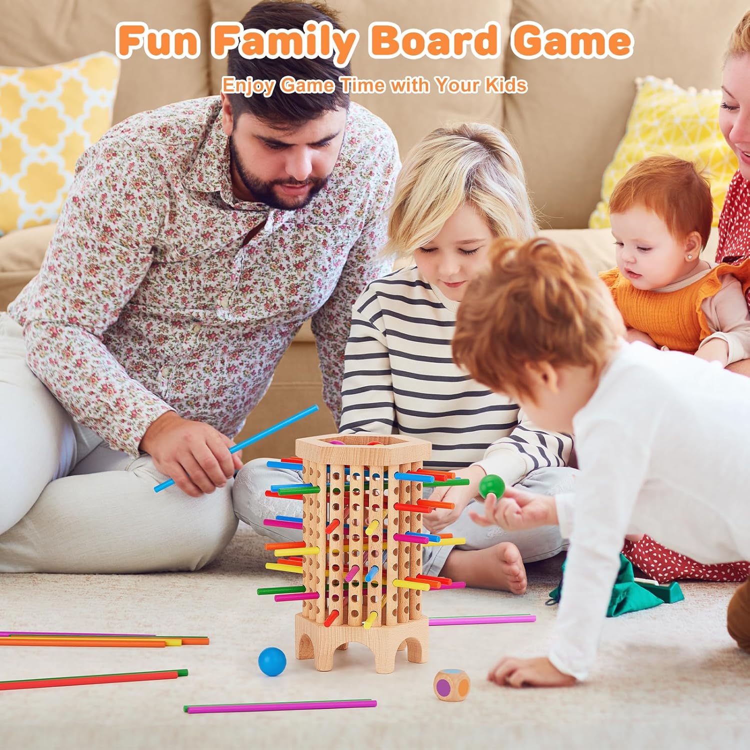 Montessori Game Wooden Board Games for Kids 4-6-8-12, 36 Colorful Stick Math Educational Toys for 3 4 5 6 Year Olds, Classic Fun Dice Games for Family Game Night for 2-6 Players Gift - Image 4