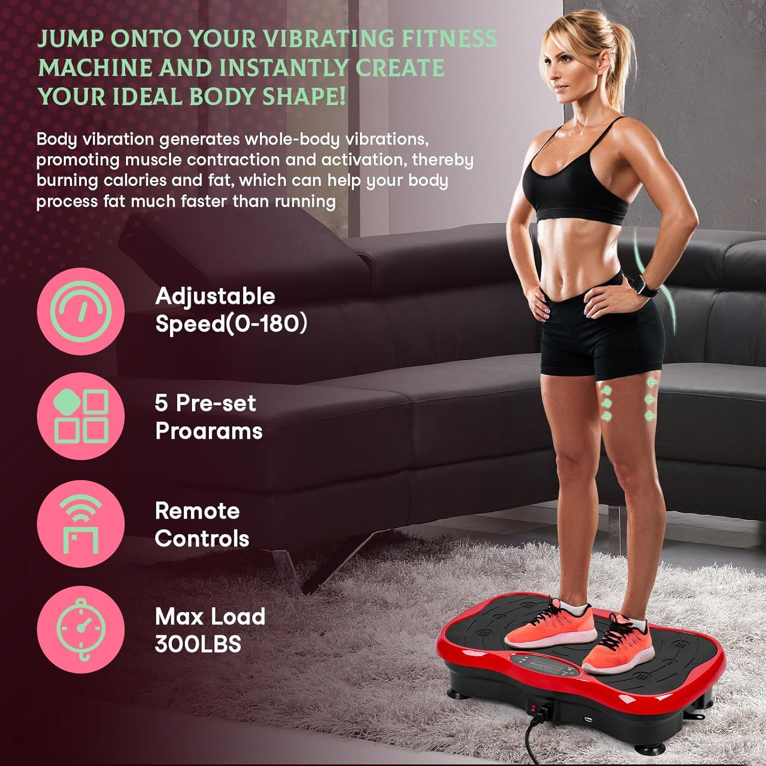 Vibration Plate Exercise Machine, Adjustable Speed Whole Body Vibration Platform with Resistance Bands & LED Touch Screen, Compact Home Gym Equipment for Weight Loss & Muscle Toning - Image 4