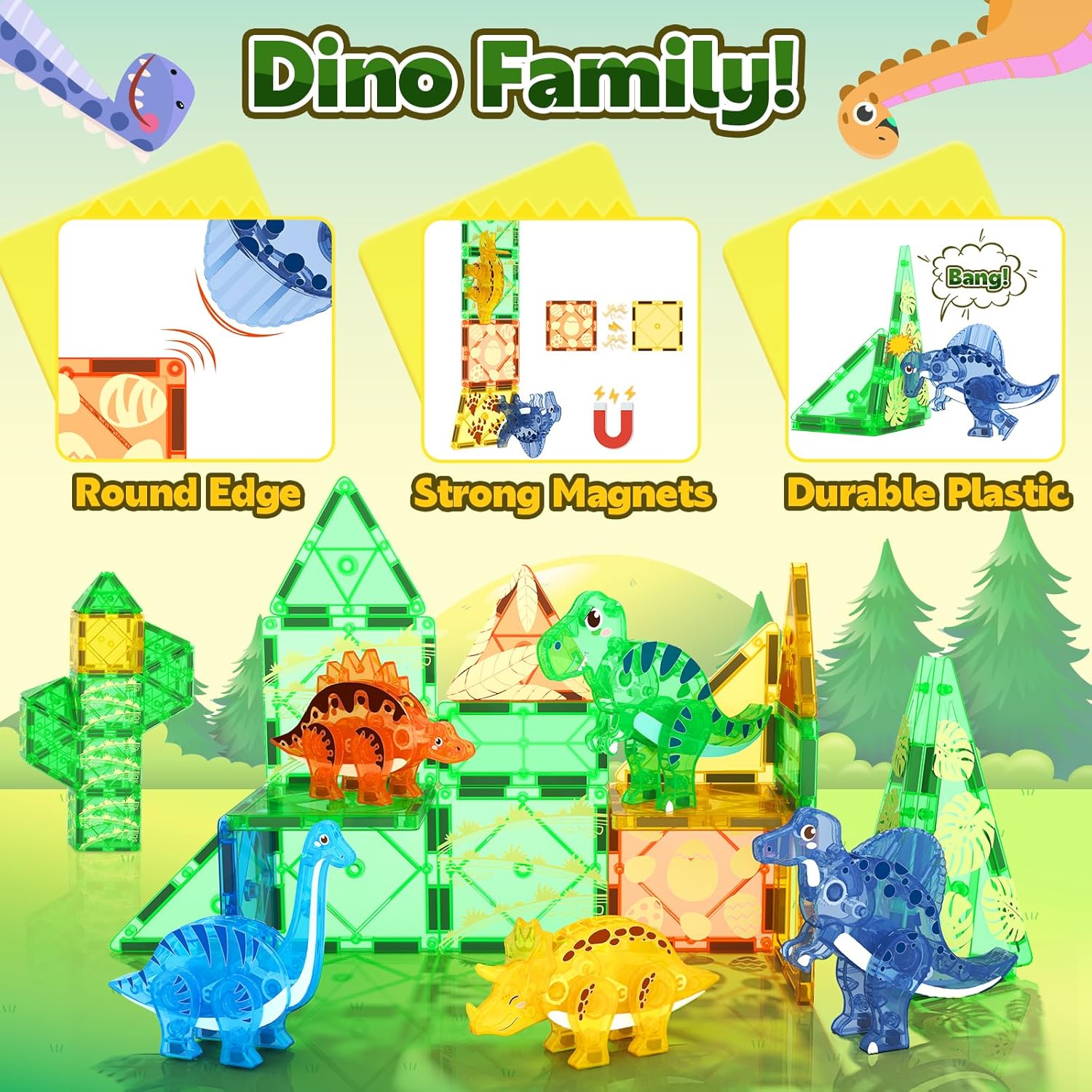 Dinosaur Toys Magnetic Tiles 3D Movable Dinos for Kids 3-5 5-7 Toddler Outdoor Sensory Toys, STEM Educational Magnetic Blocks for 3+ Years Old Boys Girls Kids Toys - Image 5