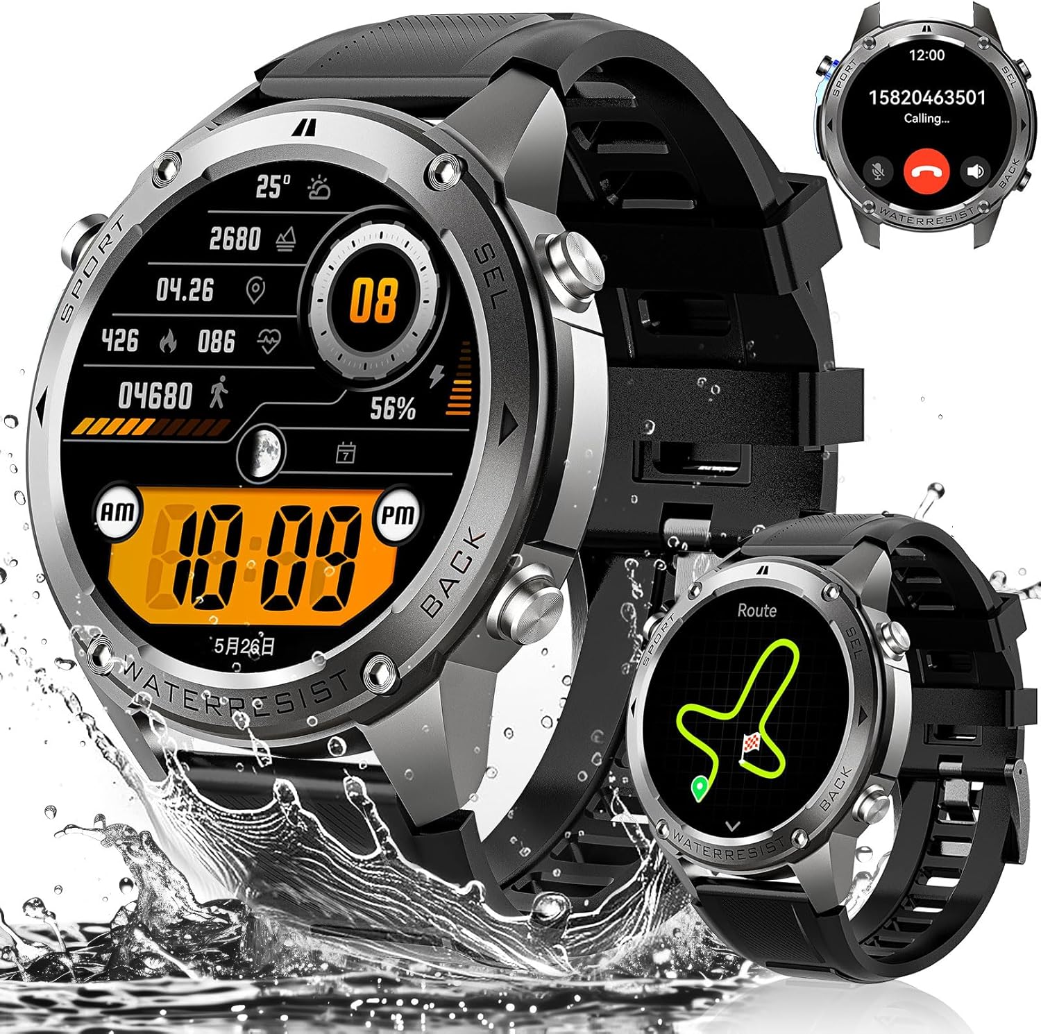 Military Smart Watch for Men GPS 6 Satellite Positioning Compass 164 Feet Water-Resistant for Swimming 500mAh Battery Make Answer Call Rugged Metal Body Smartwatch 1.43" AMOLED Always On Display Watch - Image 2