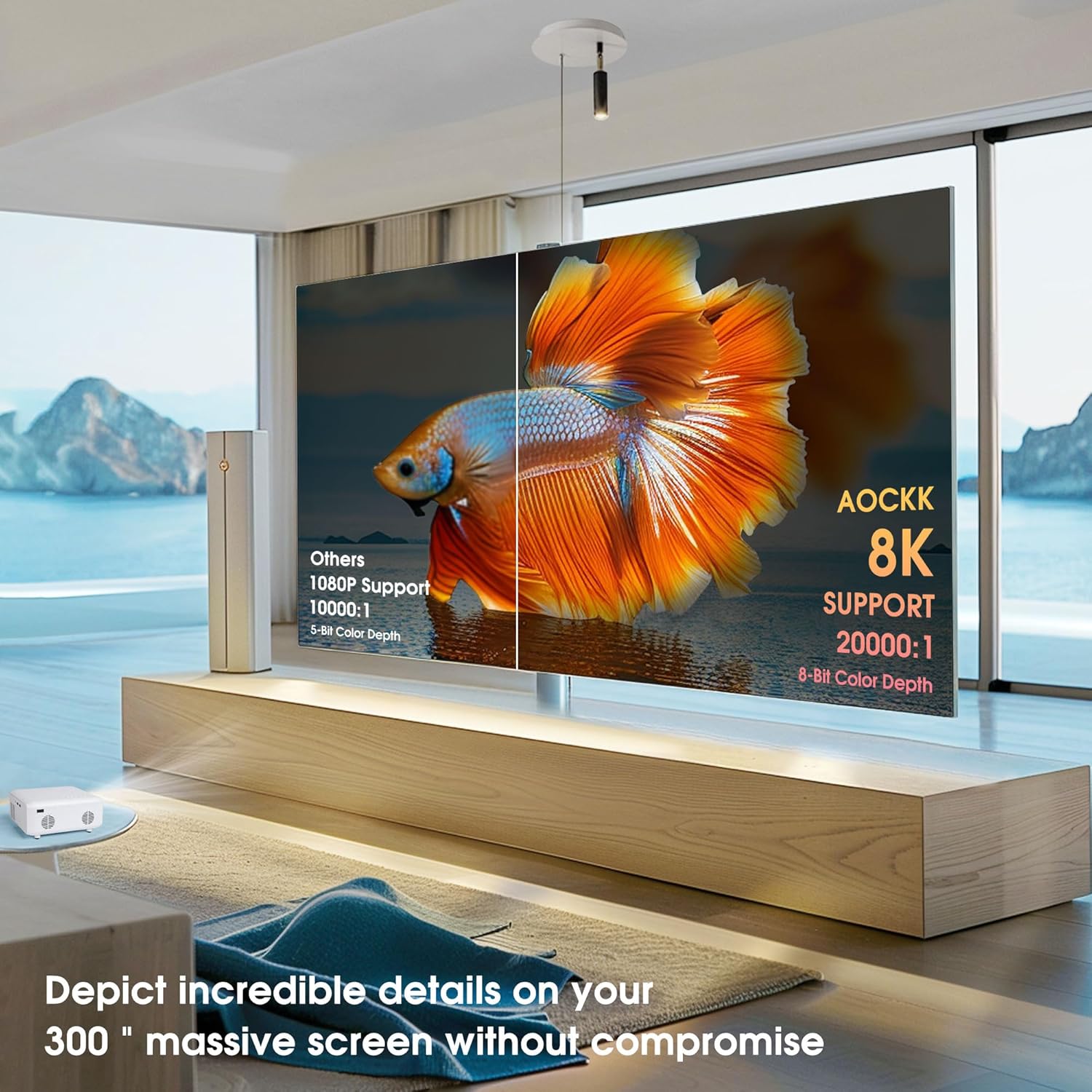 Projector, 2024 Upgraded Mini Projector,4K Support Portable Projector with Bluetooth , 300" Large Screen Projector,1080P Mini Projector,12000 Lumens LCD Portable Projector for Home Theater - Image 2