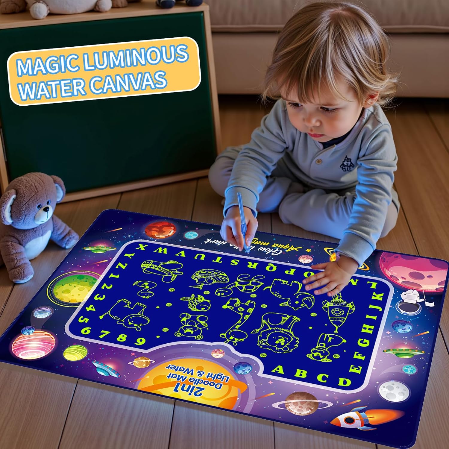 Water Doodle Mat with Luminous,Magic Doodle Mat 38.2×30.5 Inch,Drawing Toys for Boys and Girls Aged 3, 4, 5, 6, 7 Years Old-Large - Image 3