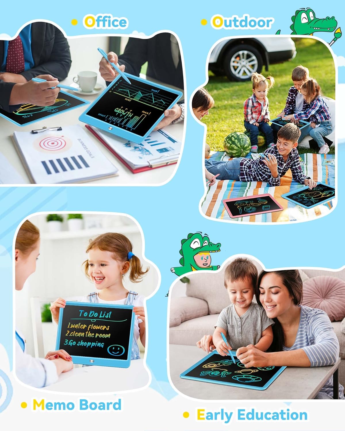 KOKODI 12 Inch LCD Writing Tablet with Anti-Lost Stylus, Erasable Doodle Board Colorful Toddler Drawing Pad, Car Travel School Games Toys for 3 4 5 6 7 8 Kids, Birthday Gift for Girls Boys Adults Blue - Image 7