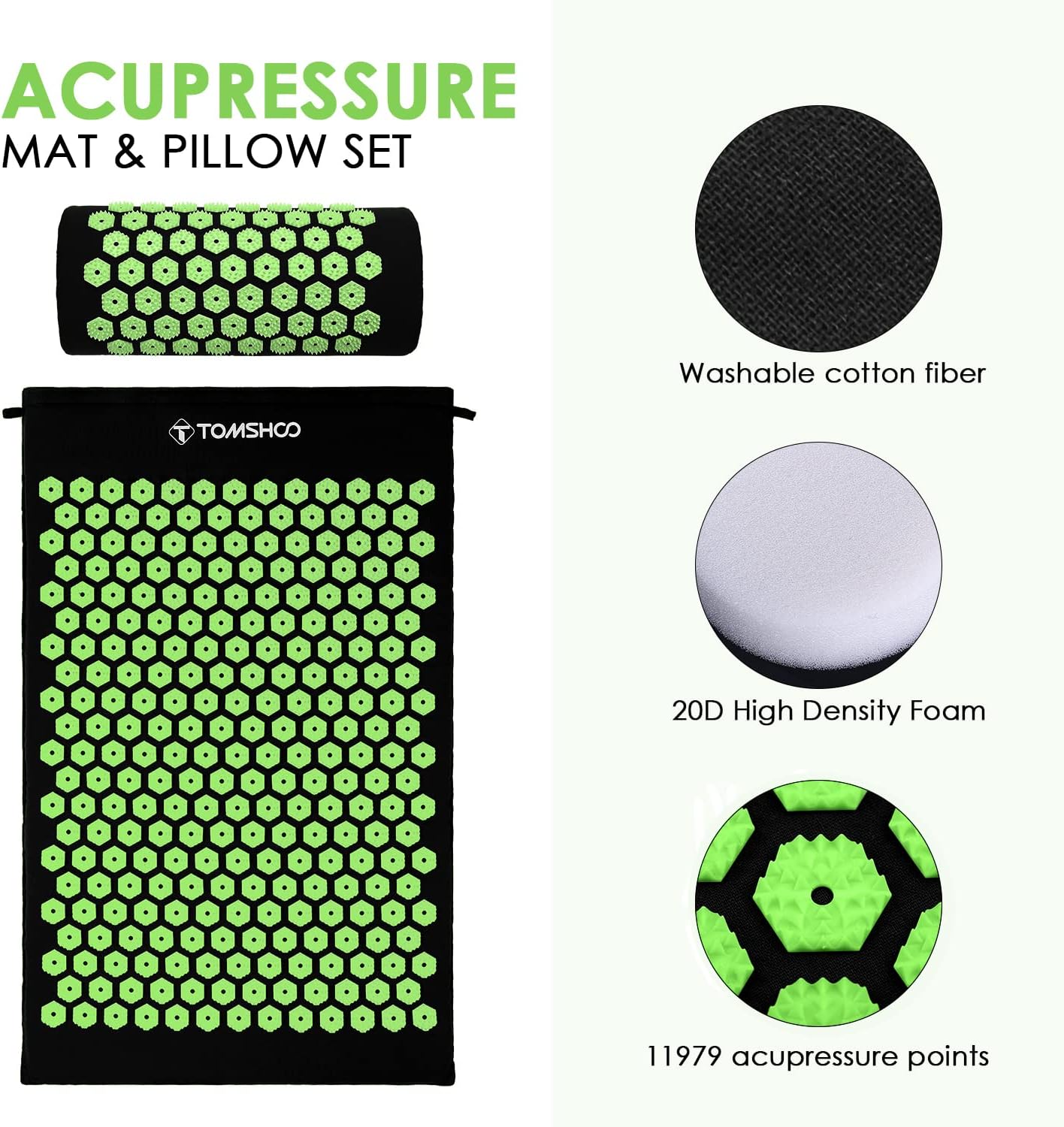 TOMSHOO Acupressure Set, Acupressure Mat and Pillow with 2pcs Massage Balls- Pain Relief Therapy Muscle Back Neck with Travel Bag for Men and Women - Image 4