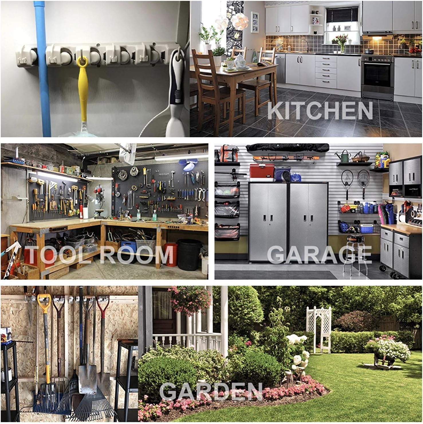 IMILLET 2 Pack Mop and Broom Holder, Wall Mounted Organizer Mop and Broom Storage Tool Rack with 5 Ball Slots and 6 Hooks (Black) - Image 8