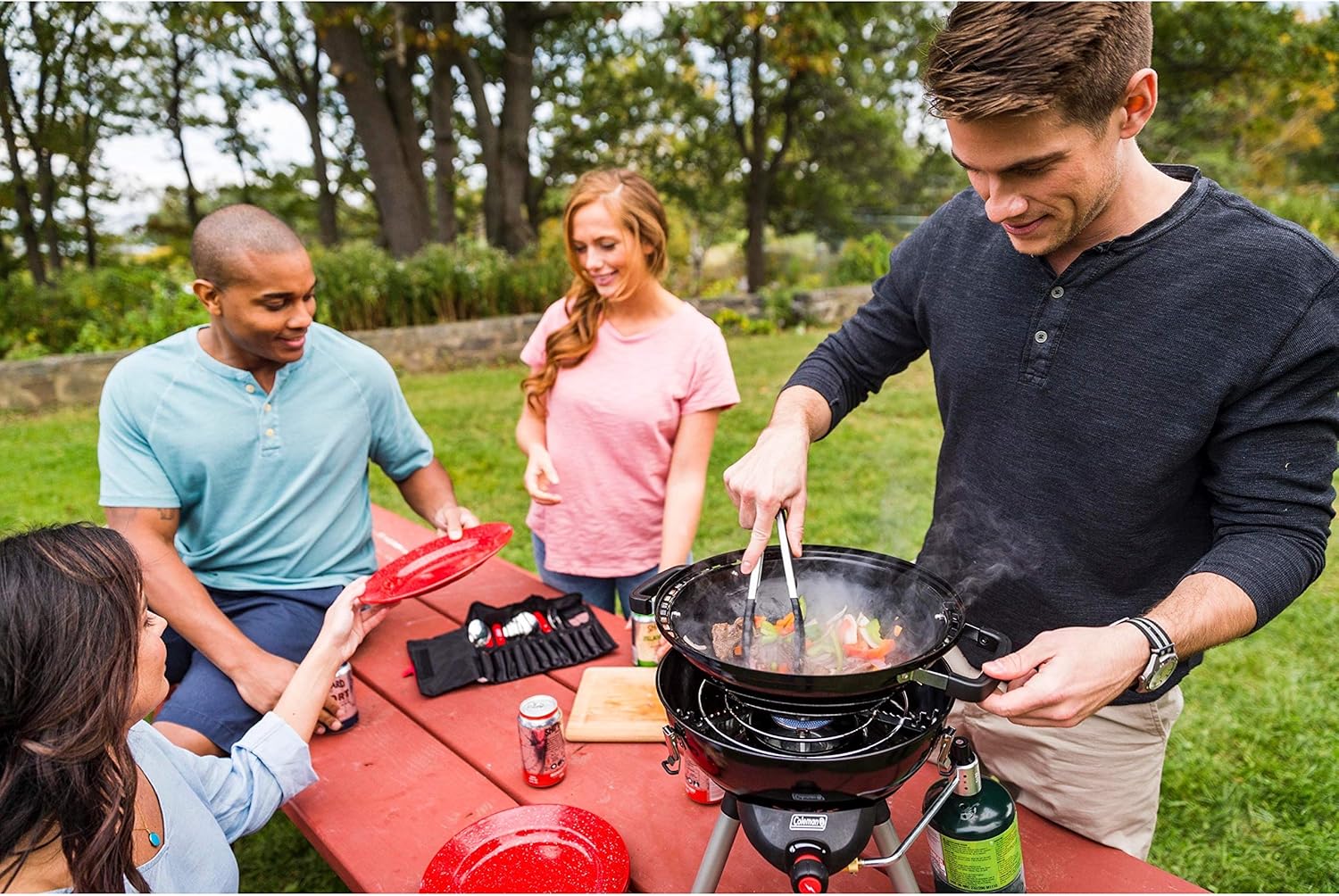 Coleman 24-Piece Enamel Dinnerware Set, Durable Dishes & Utensils for Camping & Outdoor Use, Dishwasher Safe with Included Carry Pouch for Camping, Tailgating, Picnics & More - Image 6