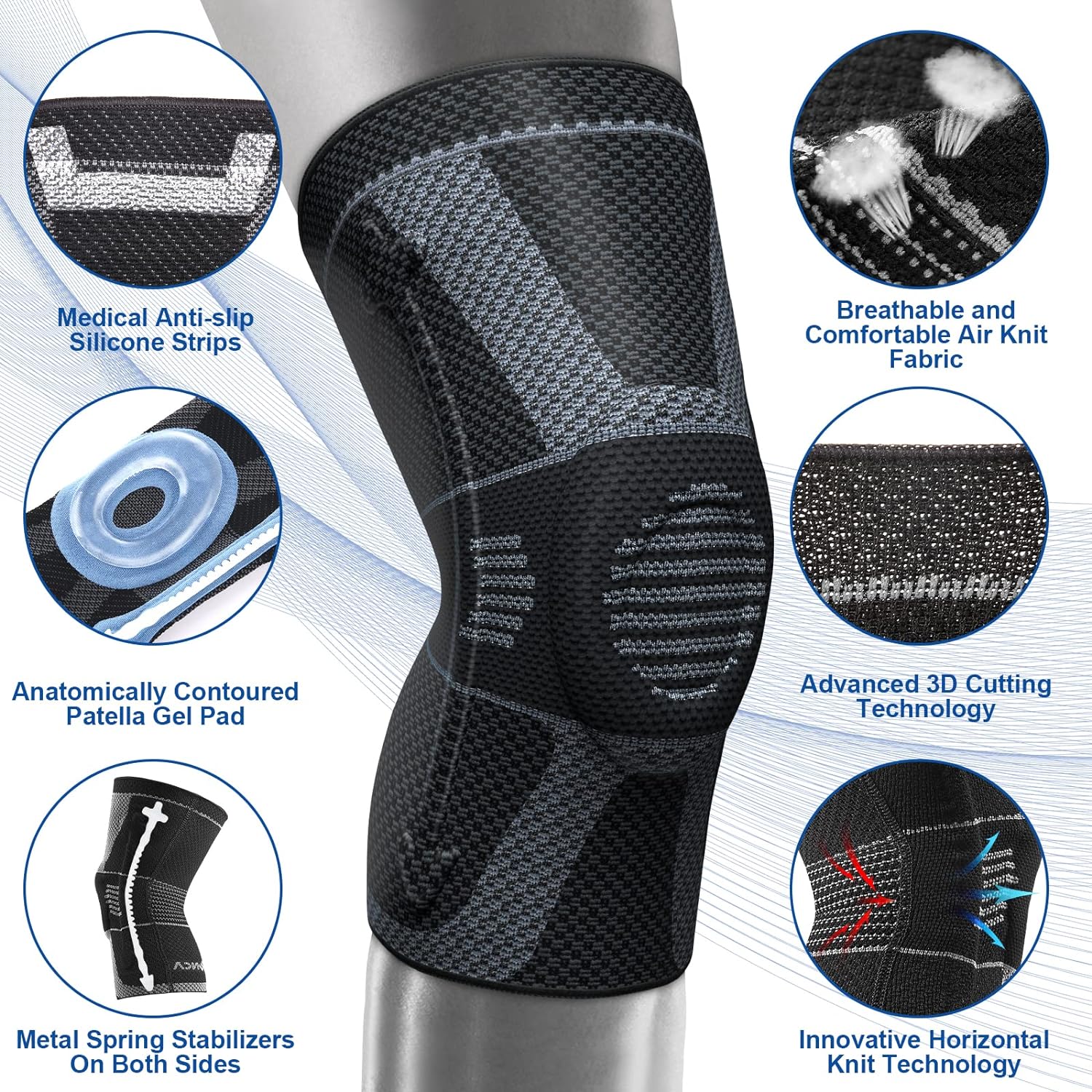 NEENCA Professional Knee Brace for Pain Relief, Medical Knee Compression Sleeve, Knee Support with Horizontal Knit Tech for Meniscus Tear, ACL, Arthritis, Joint Pain, Runner, Workout- FSA/HSA APPROVED - Image 3