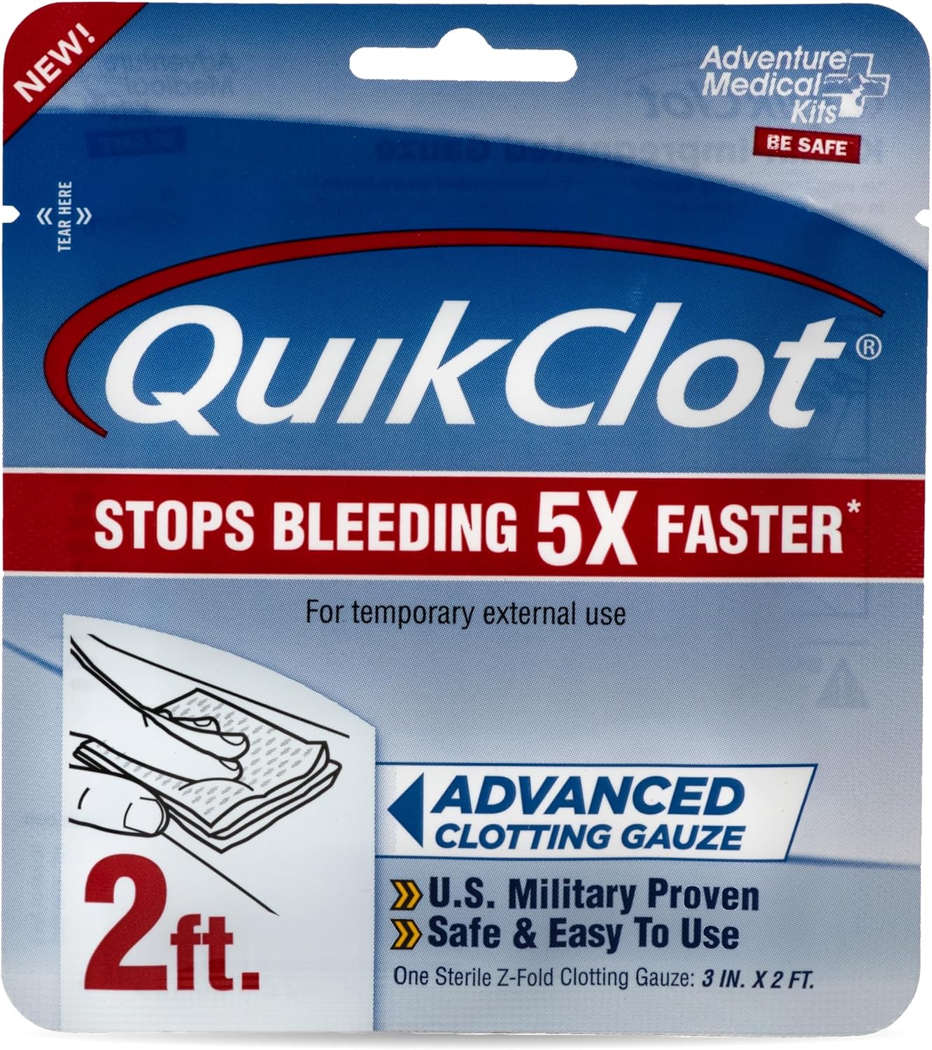 Adventure Medical Kits QuikClot Gauze - Gauze for Emergency Survival Kit, Doomsday Prepping Supplies & More - Stops Bleeding Fast with Kaolin - Flexible Hemostatic Medical Gauze - 3" x 24" - Image 2