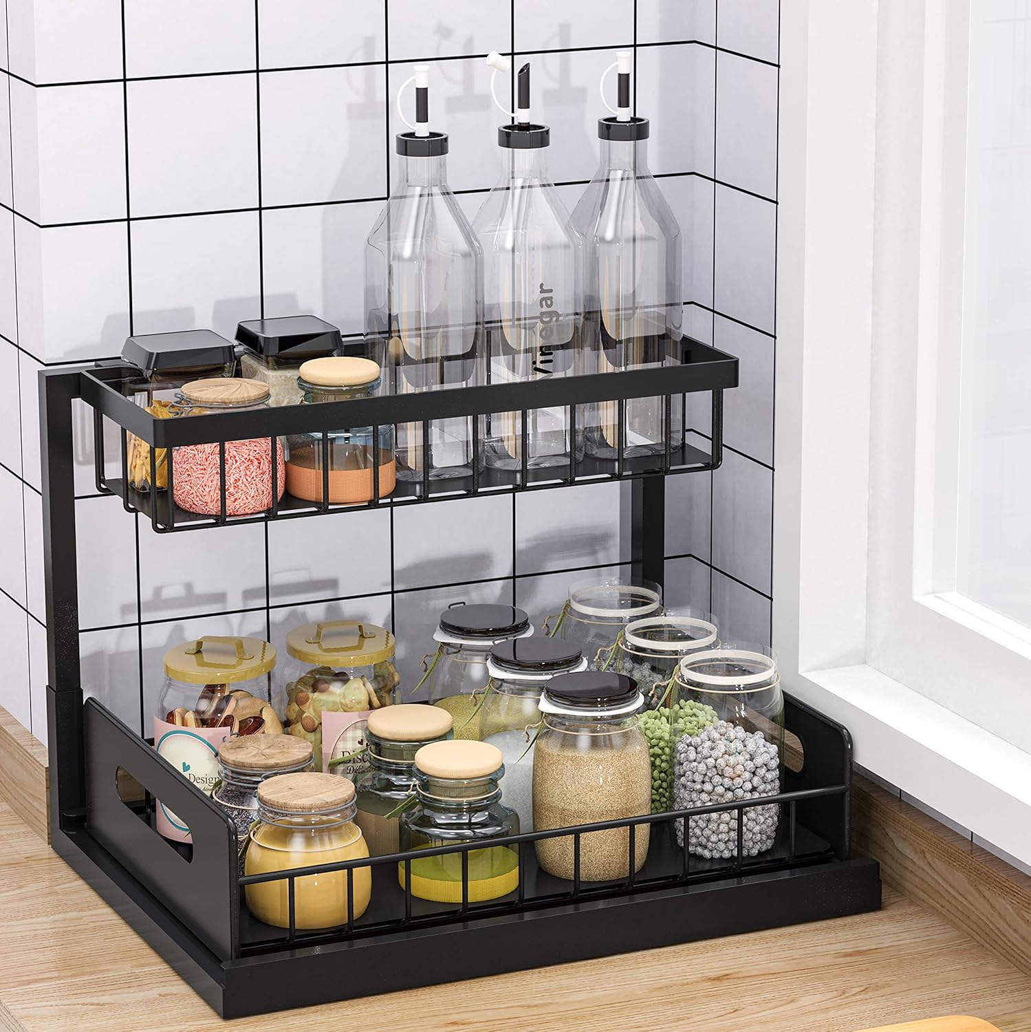 bukfen Under Sink Organizer, Pull Out Cabinet Organizer 2-Tier Slide Out Sliding Shelf Under Cabinet Storage Multi-Use for Under Kitchen Bathroom Sink Organizers and Storage - Image 5