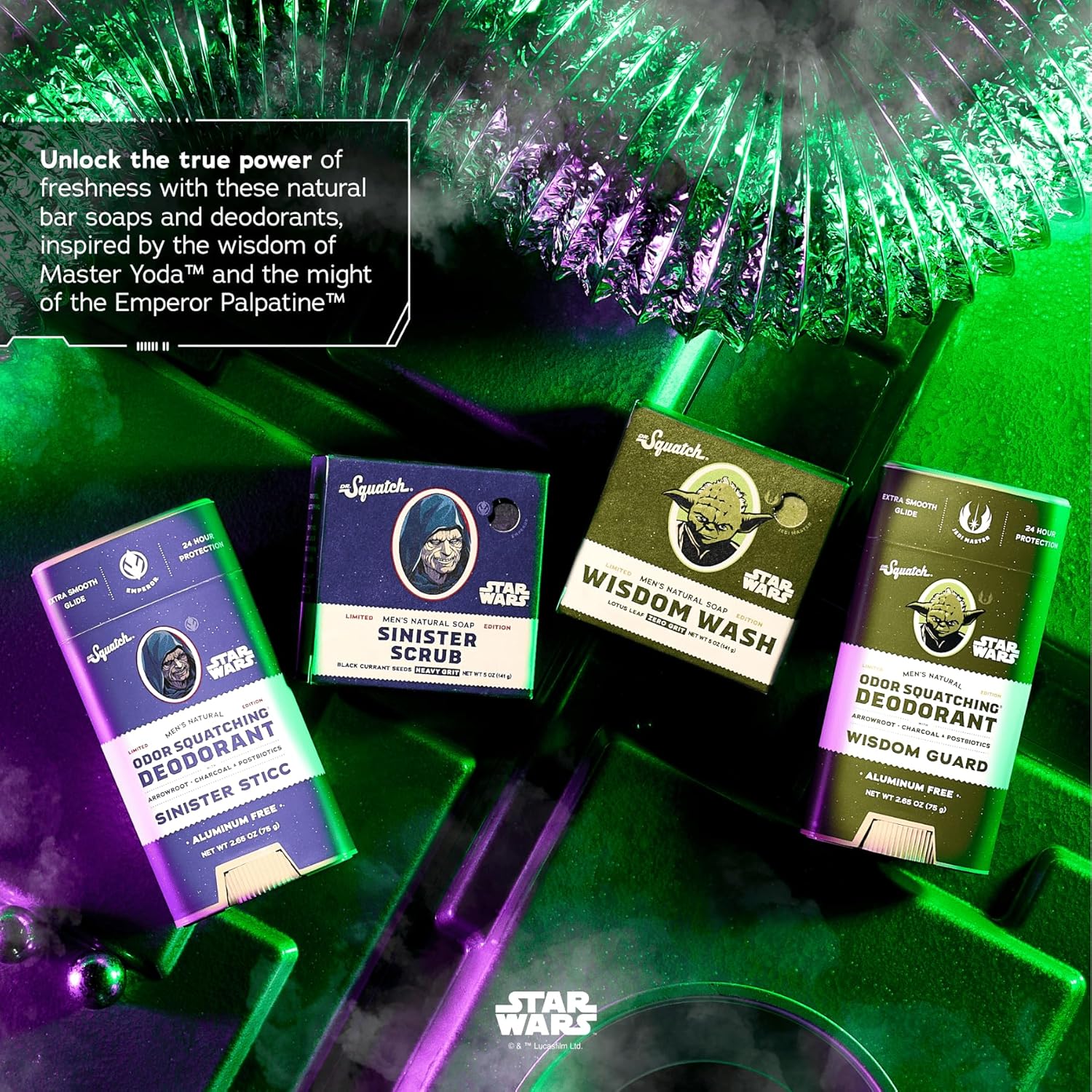 Dr. Squatch Star Wars Bundle - Natural 4 Soap and 2 Deodorant Gift Set - Wisdom Wash, Wisdom Guard, Sinister Scrub, Sinister Sticc - Image 3