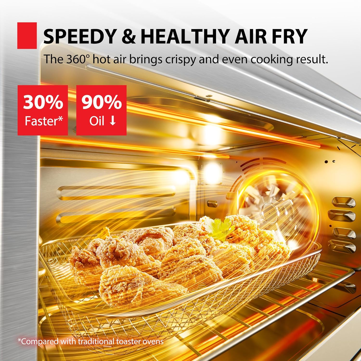 TOSHIBA ChefFry Air Fryer Toaster Oven Combo, 26.4 QT Large Capacity, 12-in-1 Countertop Toaster Oven, Stainless Steel - Image 6