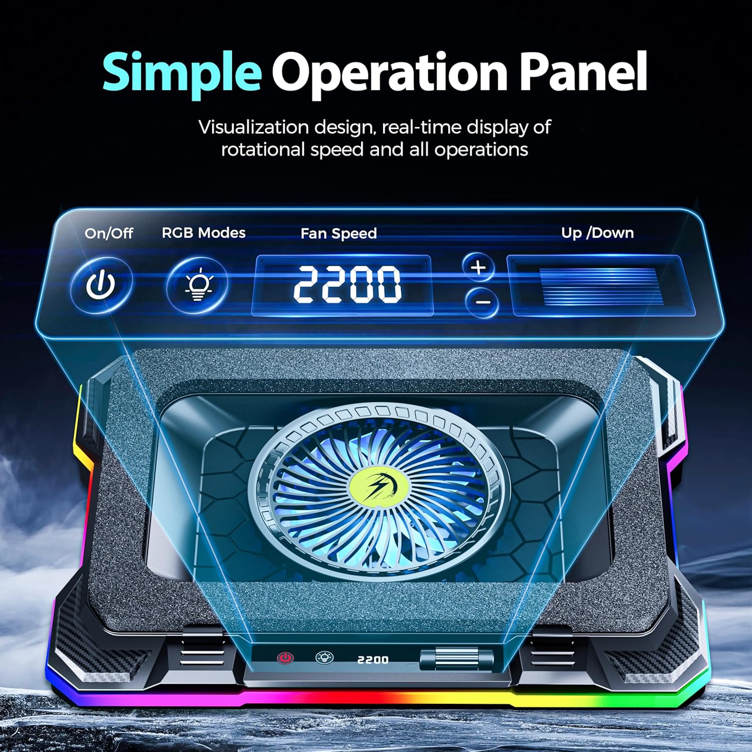 AICHESON Gaming RGB Laptop Cooling Pad with Powerful Cooler Fan, Sealed Foam and Phone Holder for 15-19 inch Laptops and PC Computers - Image 6