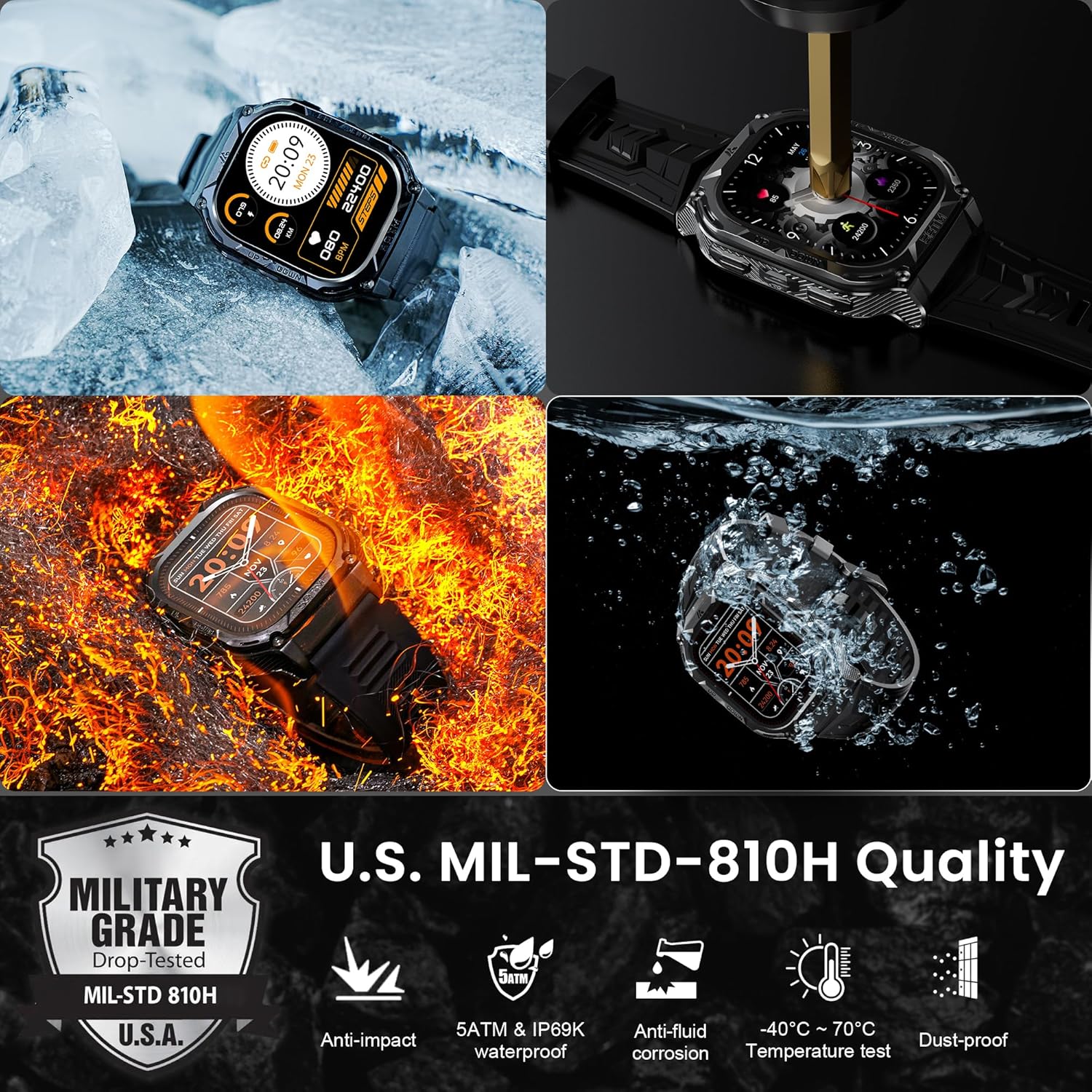 Smart Watch for Men with GPS, 5ATM Waterproof, Ultra-Long Battery Life, Compass, Altitude, Air Pressure, Bluetooth Answer/Make Call, 1.96 inch AMOLED Always-on Display - Image 3