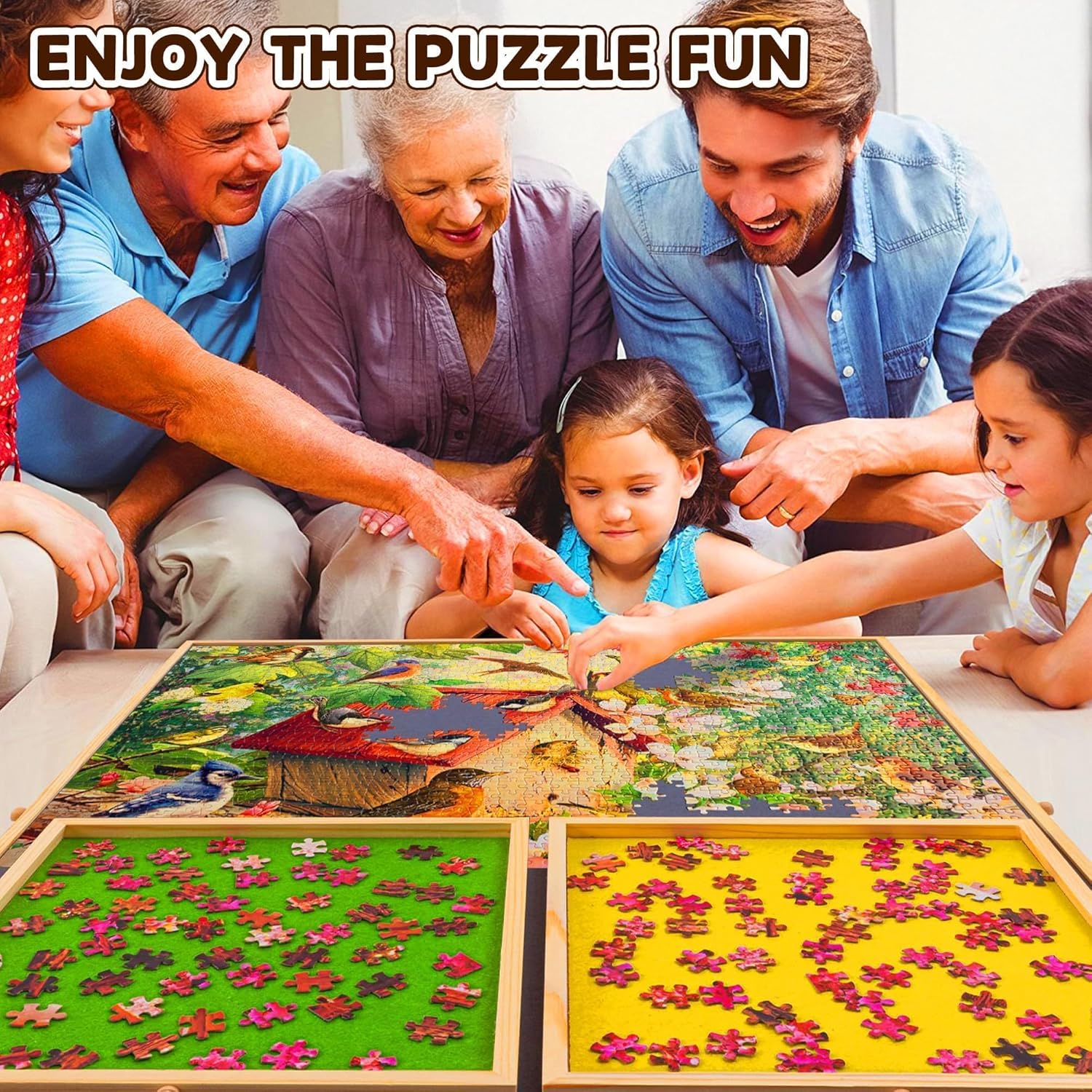 1500 Pieces Rotating Puzzle Board with Drawers and Cover, Wooden Jigsaw Puzzle Table for Adults and Kids, Colorful Puzzle Trays for Sorting and Storage, Lazy Susan Spinning Puzzle Boards Gift for Mom - Image 6