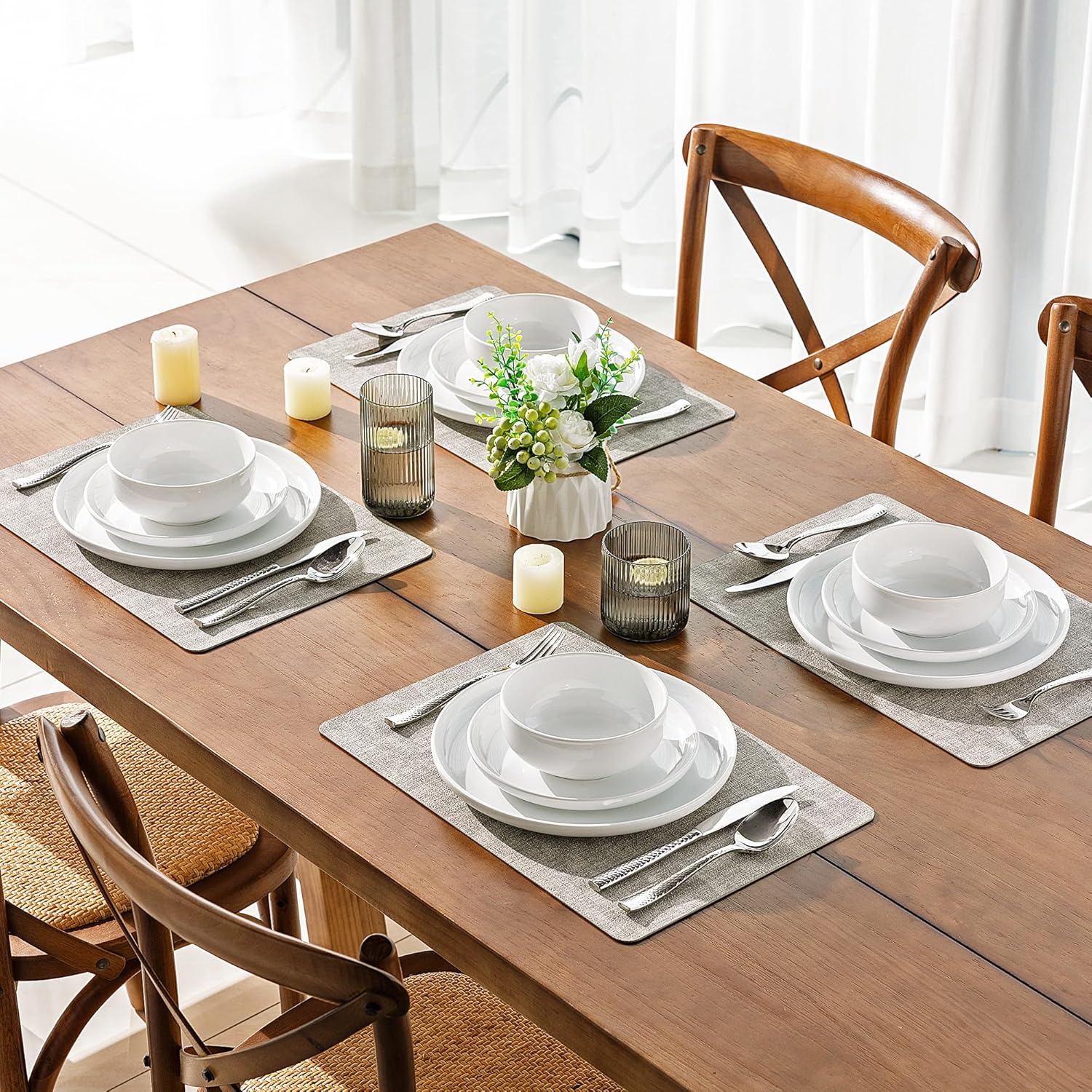 AmorArc Ceramic Dinnerware Sets of 4,Porcelain Plates and Bowls Sets, Scratch Resistant Dishes Set, Dishwasher & Microwave & Oven Safe Dishes Set,White Dishware Service for 4-12 pcs - Image 8