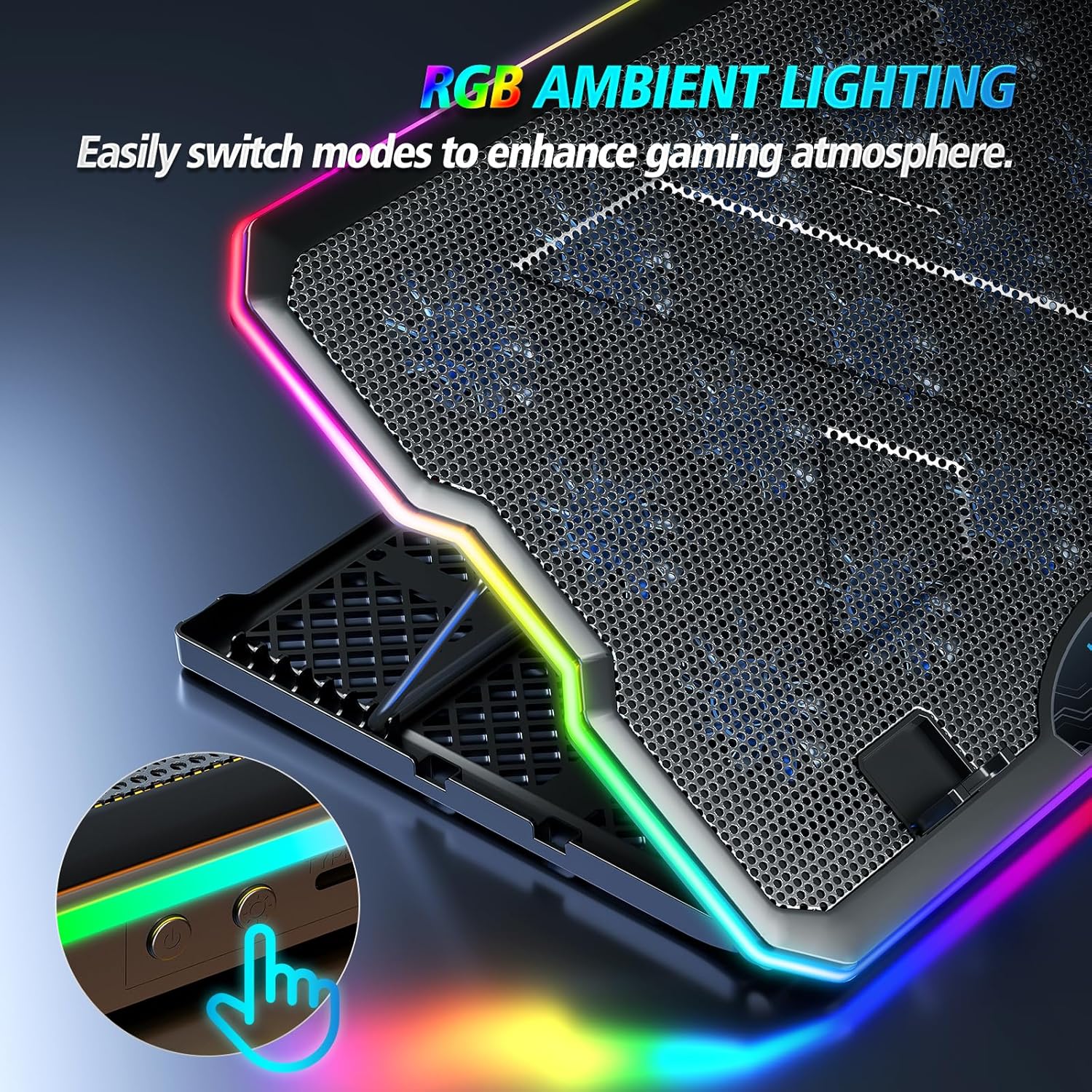 Laptop Cooling Pad, Gaming Laptop Cooler with 15 Quiet Fans for 12-17.3 Inch Notebook, Slim Portable RGB Laptop Cooling Stand with 7 Height Adjustable,2 USB Ports, Phone Stand - Image 8